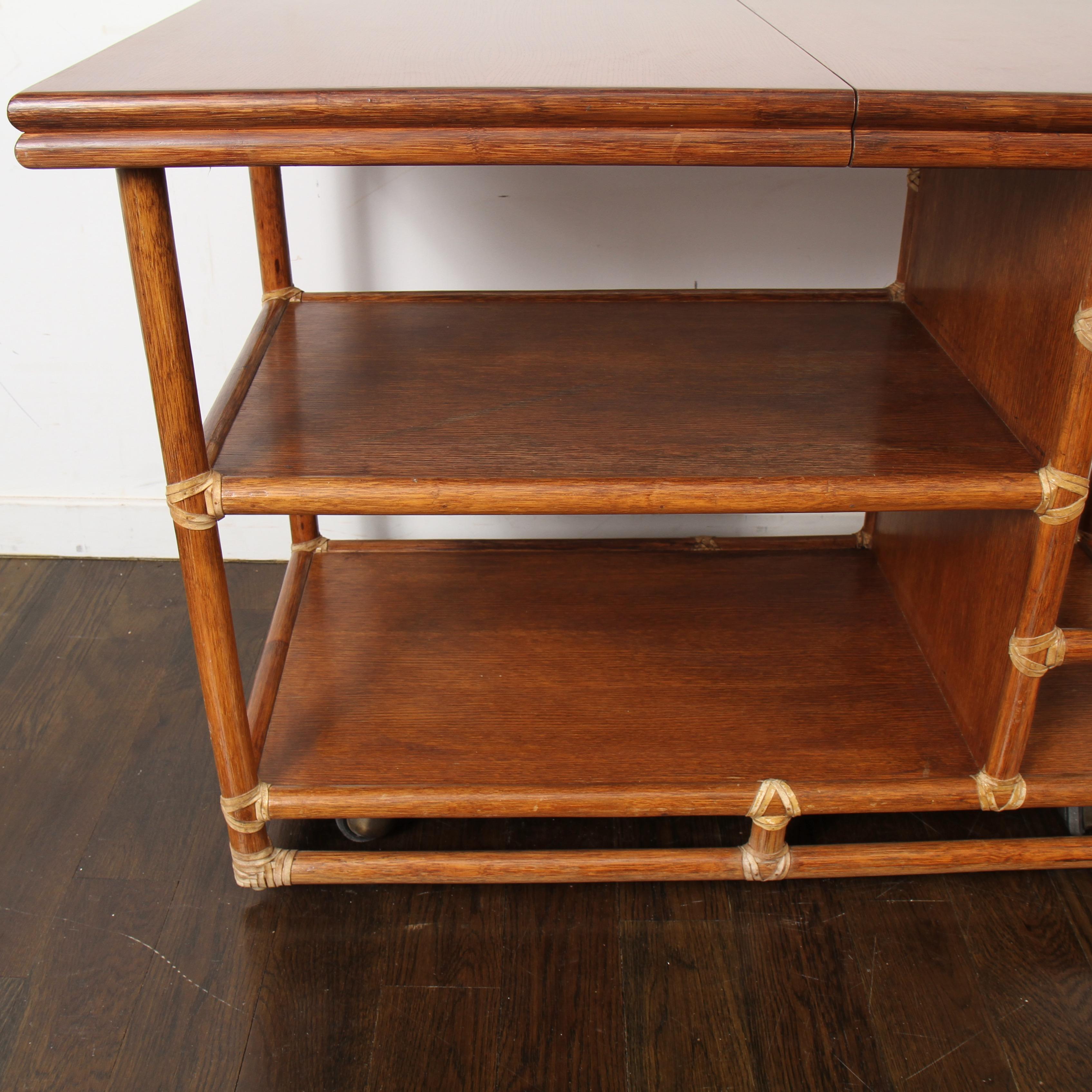 Midcentury McGuire Bamboo Bar Cart In Good Condition In New London, CT