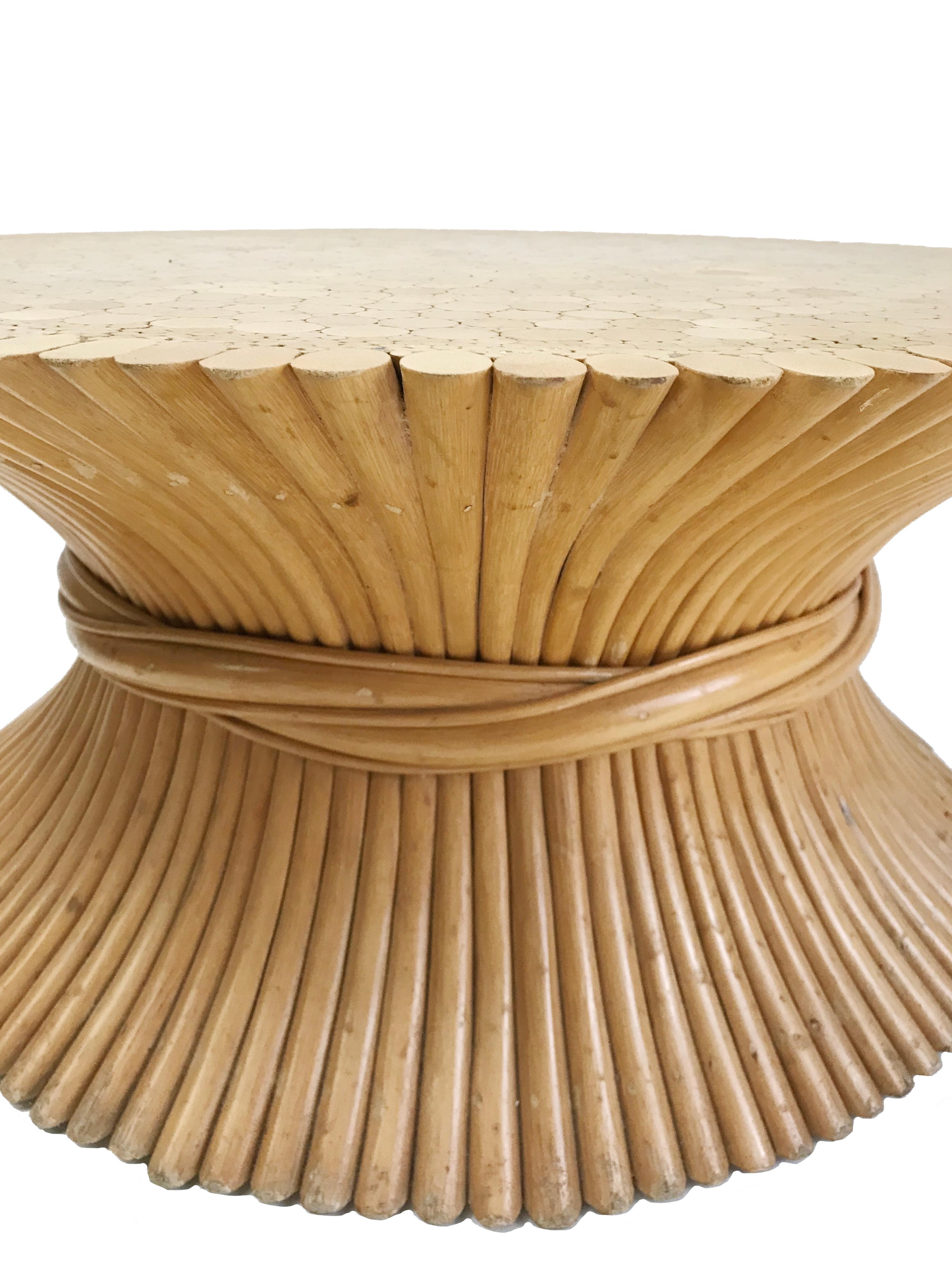 American McGUIRE MIDCENTURY Bamboo Wheat Sheaf Coffee Table - Hollywood Regency Style 70s