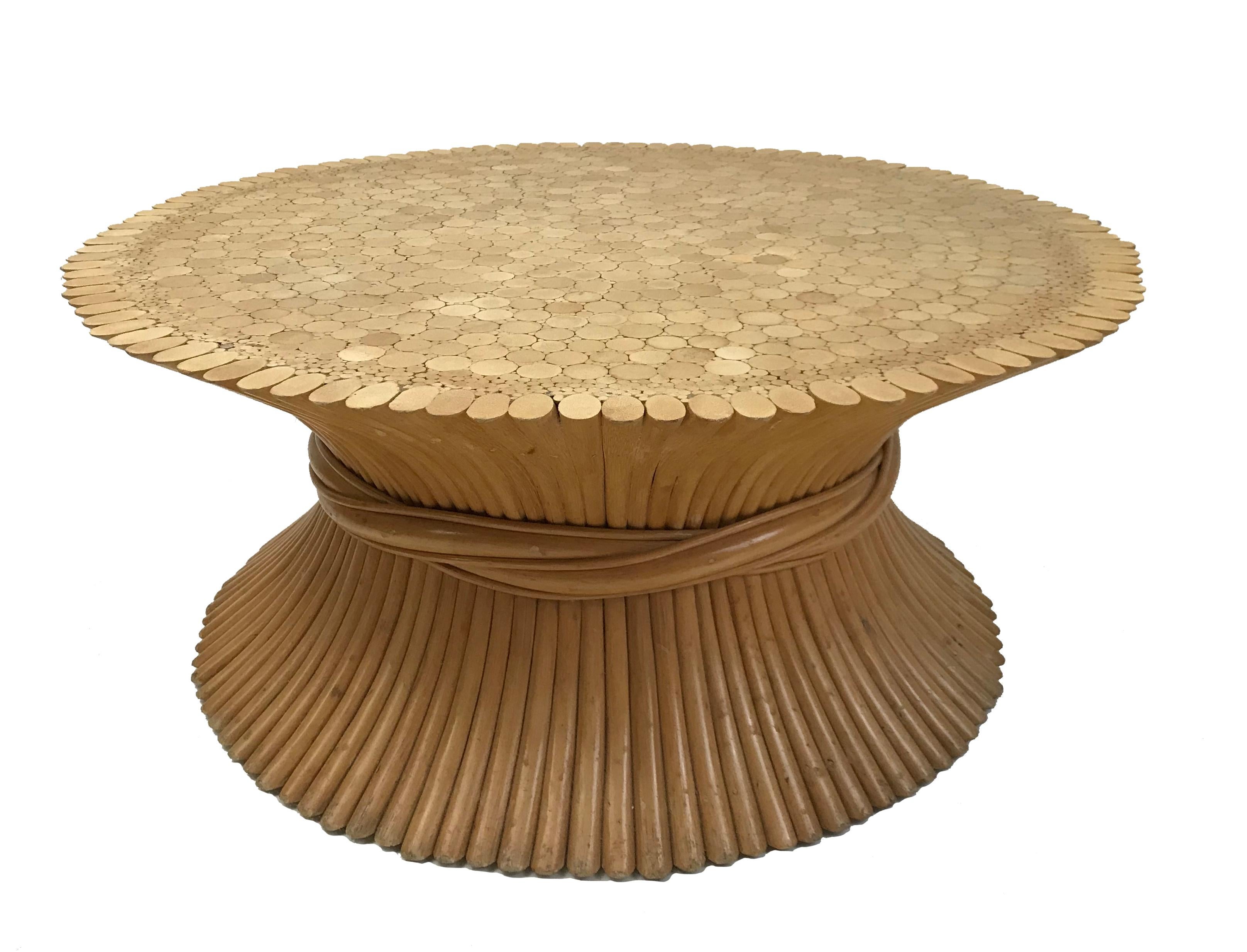 Lacquered McGUIRE MIDCENTURY Bamboo Wheat Sheaf Coffee Table - Hollywood Regency Style 70s
