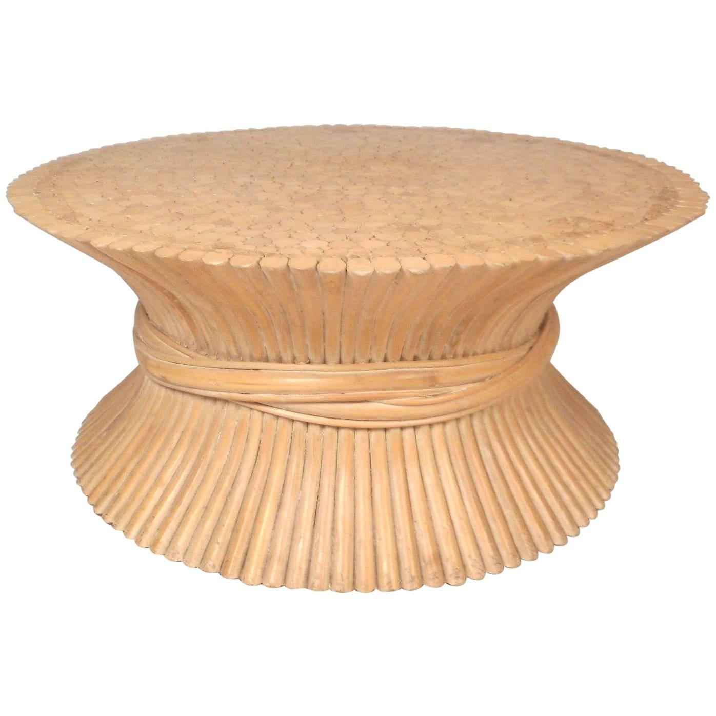 Midcentury McGuire Bamboo Wheat Sheaf Coffee Table