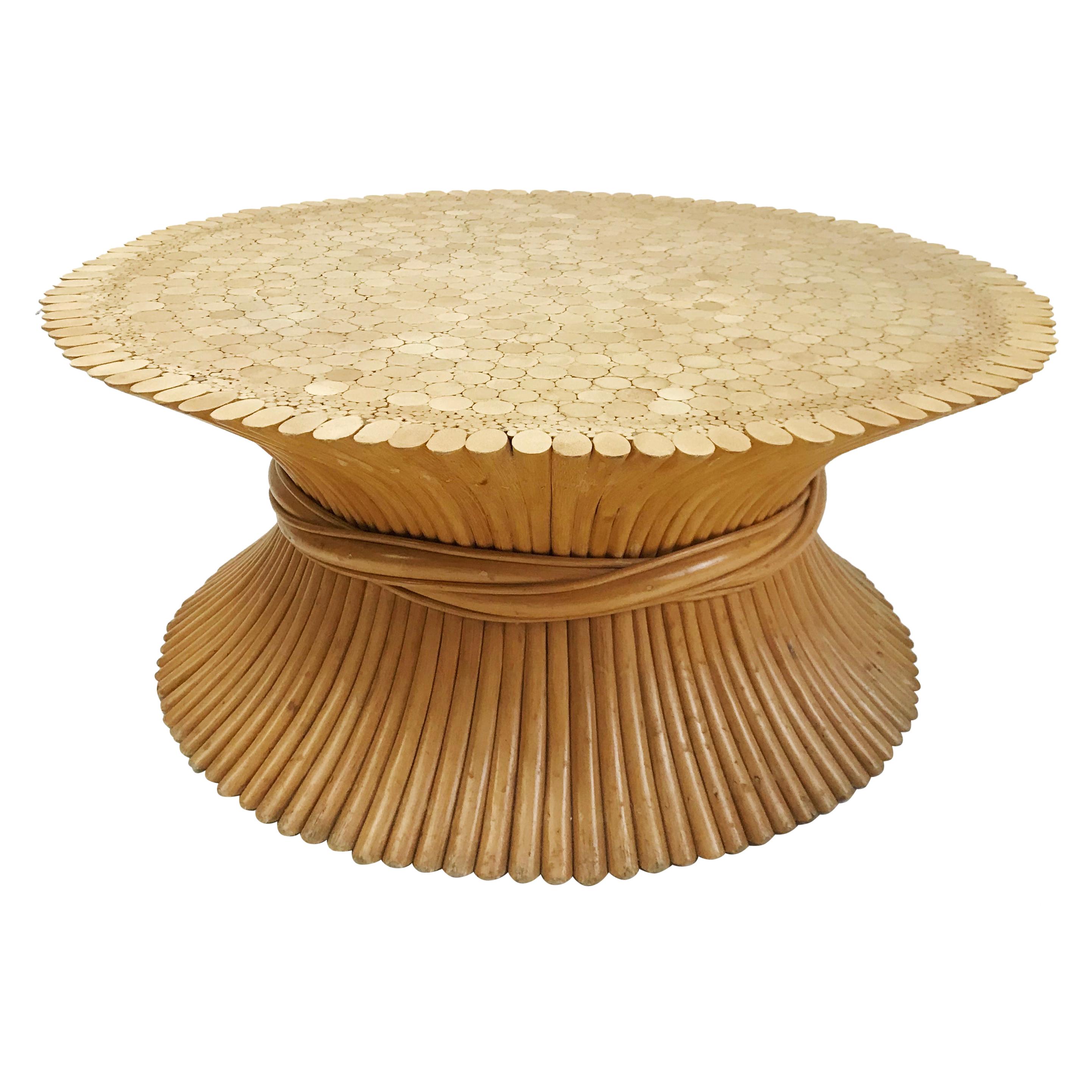 McGUIRE MIDCENTURY Bamboo Wheat Sheaf Coffee Table - Hollywood Regency Style 70s