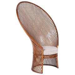 Midcentury McGuire High Back Wood Strip Peacock Chair