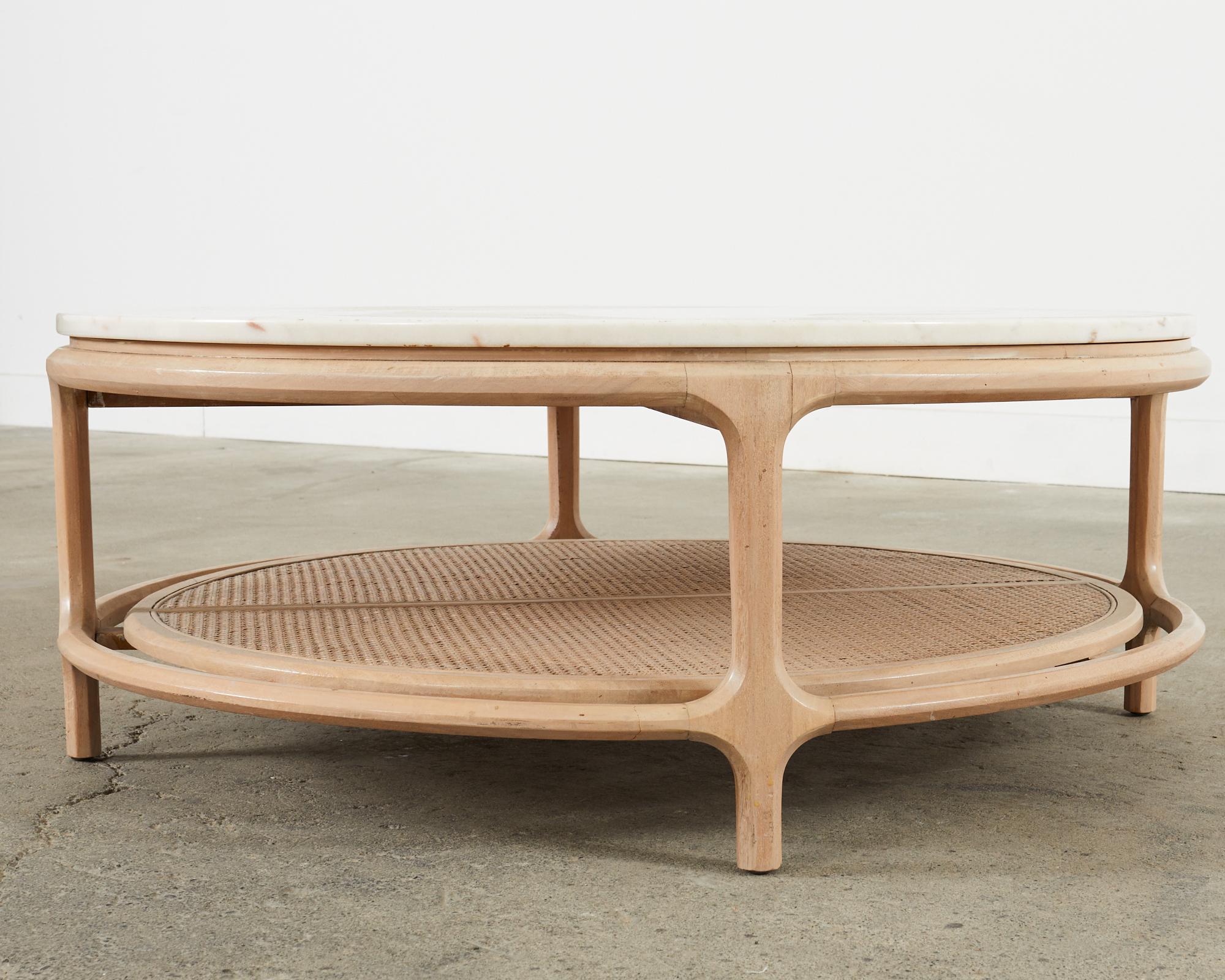 Midcentury McGuire Style Round Marble Top Caned Cocktail Table en vente 6
