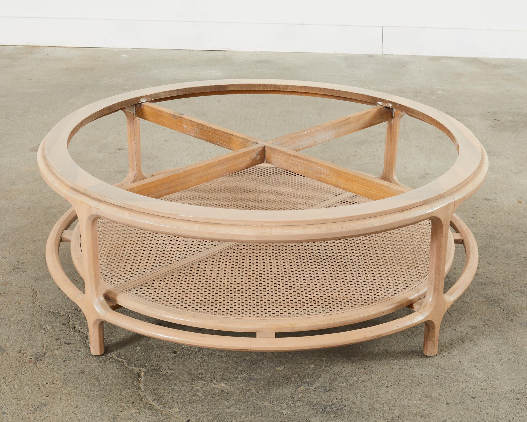 Midcentury McGuire Style Round Marble Top Caned Cocktail Table For Sale 8