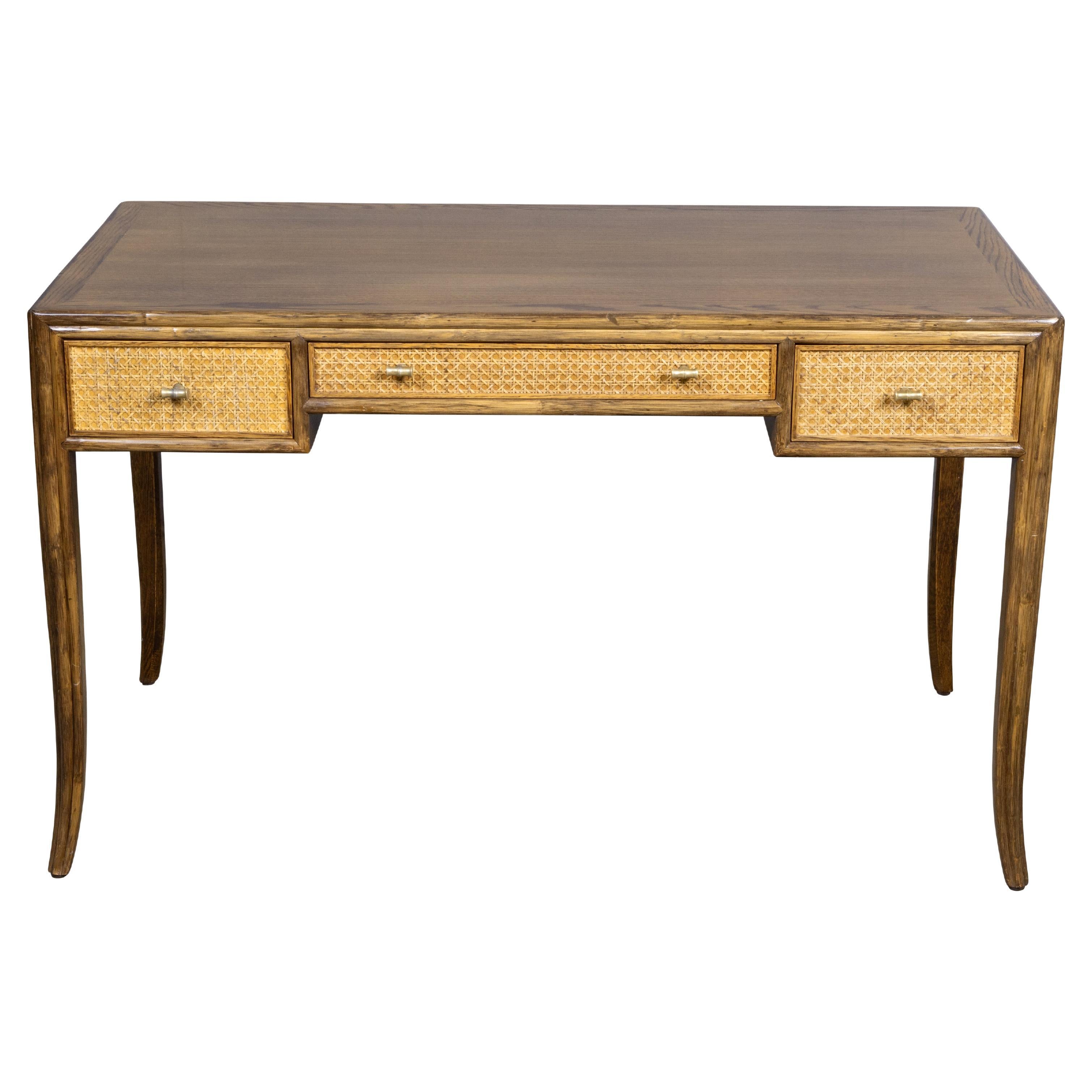 Midcentury McGuire Writing Desk with Cane Drawer Fronts and Brass Pulls im Angebot