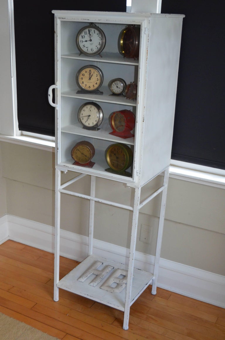 Midcentury Medical Apothecary of Painted White Steel with Glass