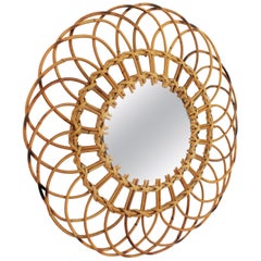 Sunburst Flower Mirror in Rattan, 1960s