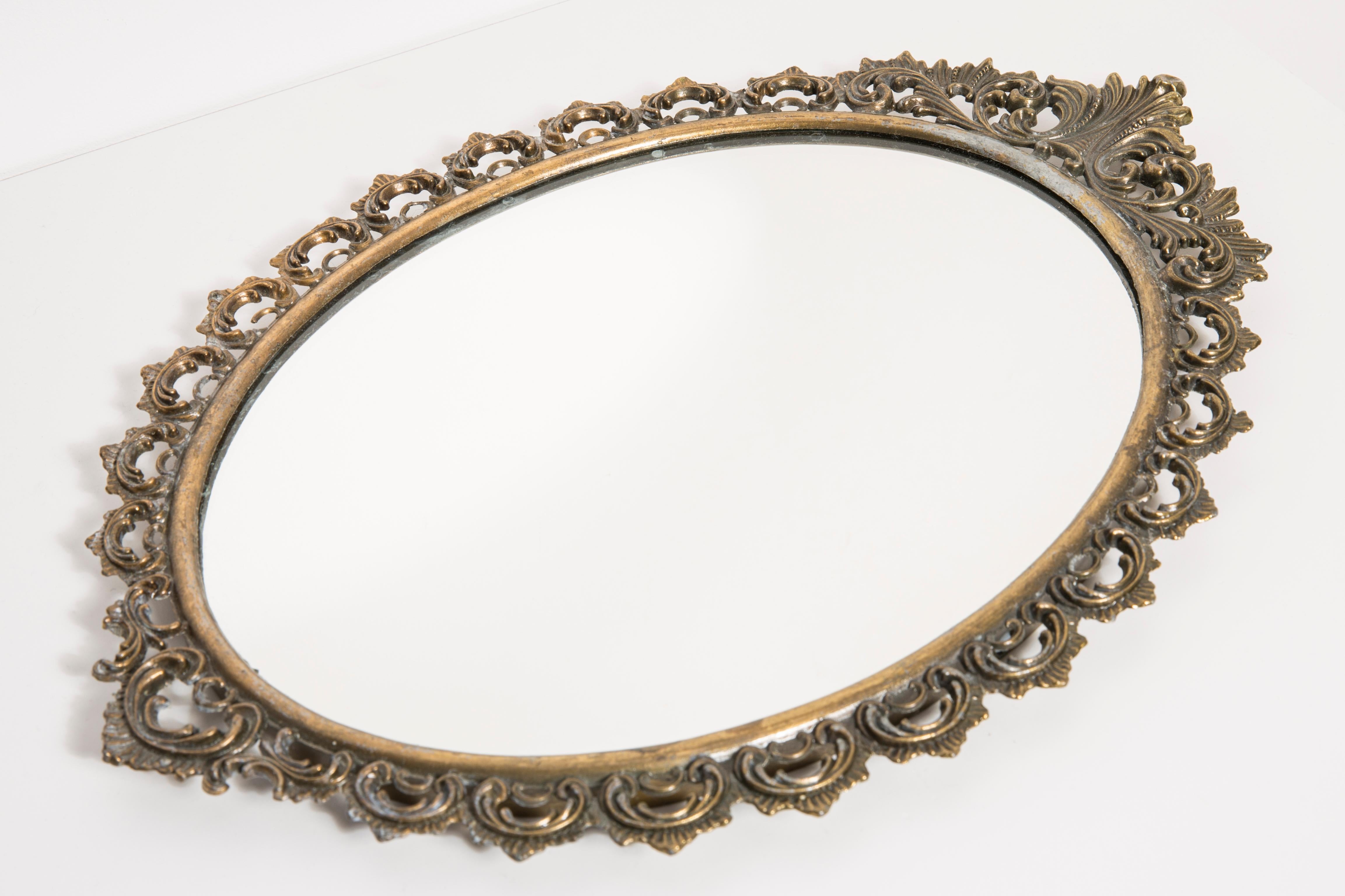 Mid-Century Modern Mid-Century Medium Vintage Dark Gold Mirror, Italy, 1960s For Sale