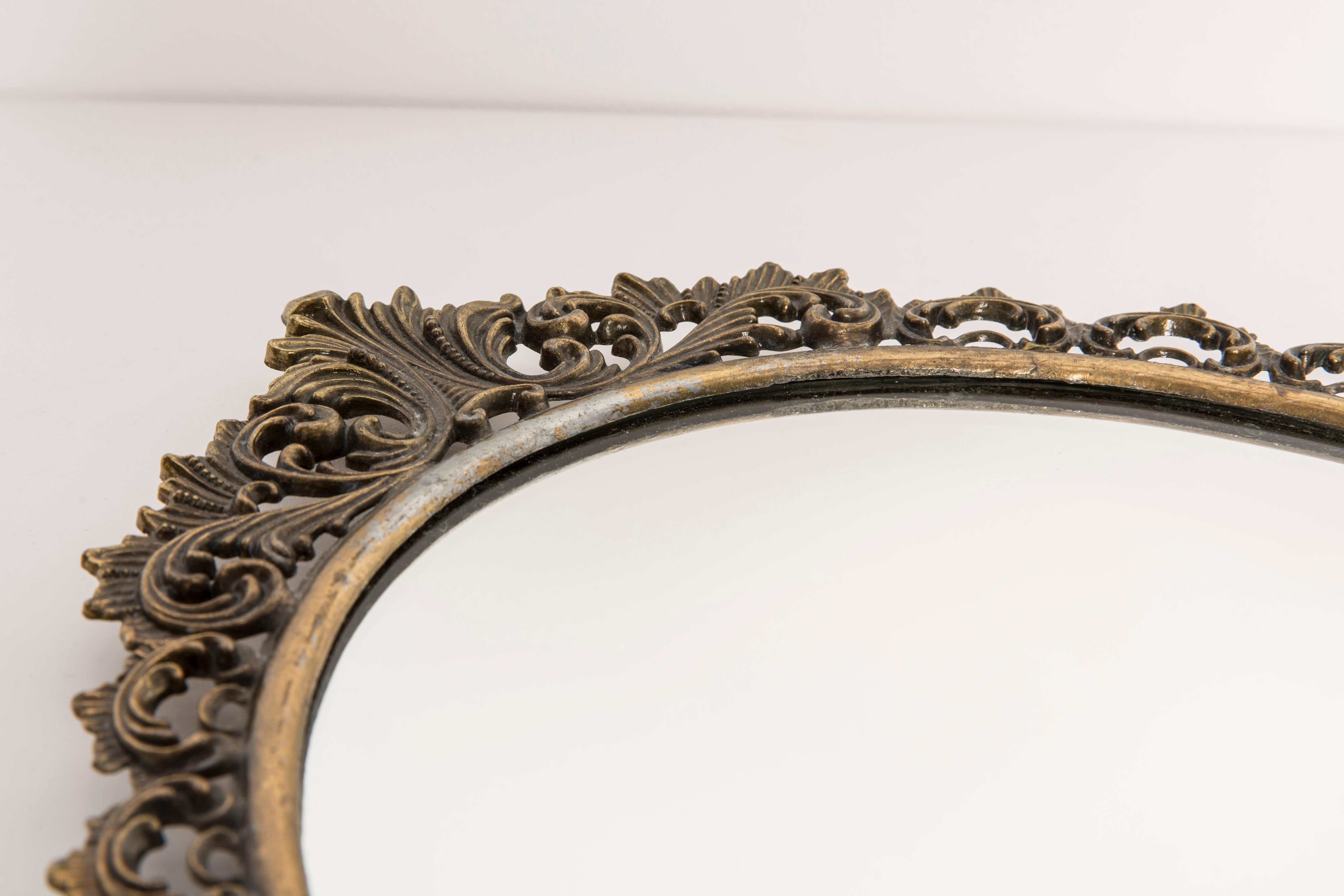 Metal Mid-Century Medium Vintage Dark Gold Mirror, Italy, 1960s For Sale