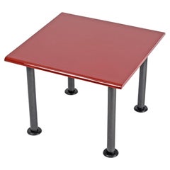 Retro Midcentury Memphis Style Square Coffee Table with Cardinal Red Top, Italy 1980s