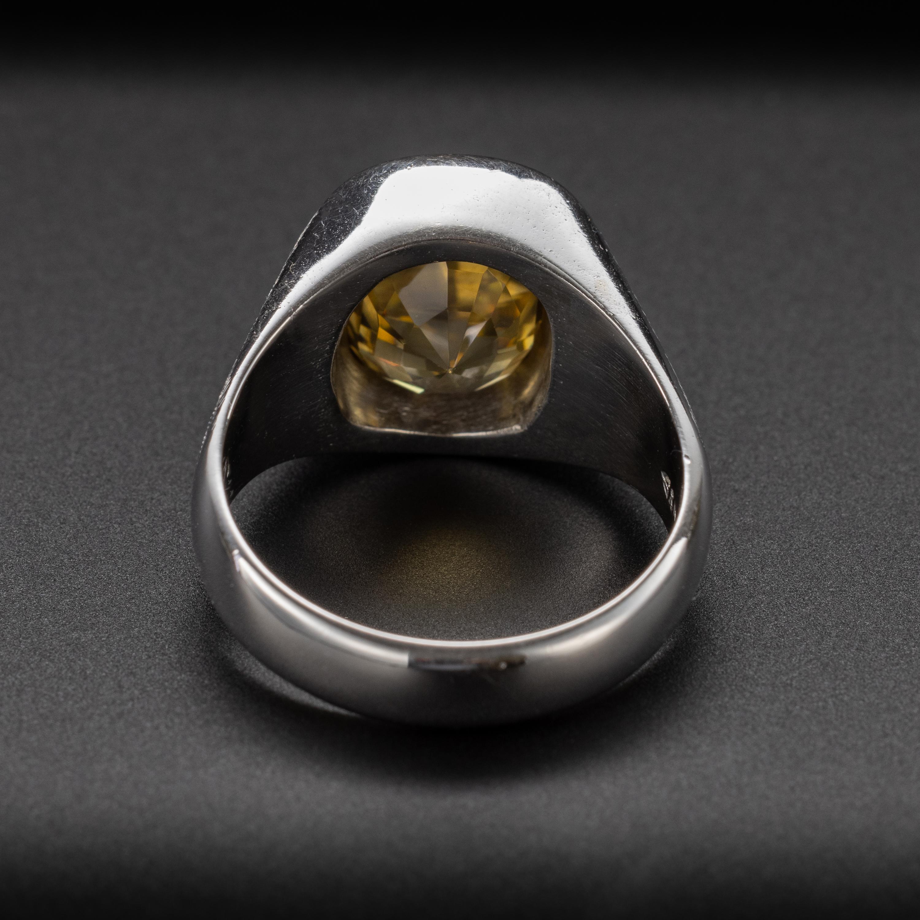 Women's or Men's Midcentury Men's Ring Featuring 8.57-Carat Certified Untreated Zircon