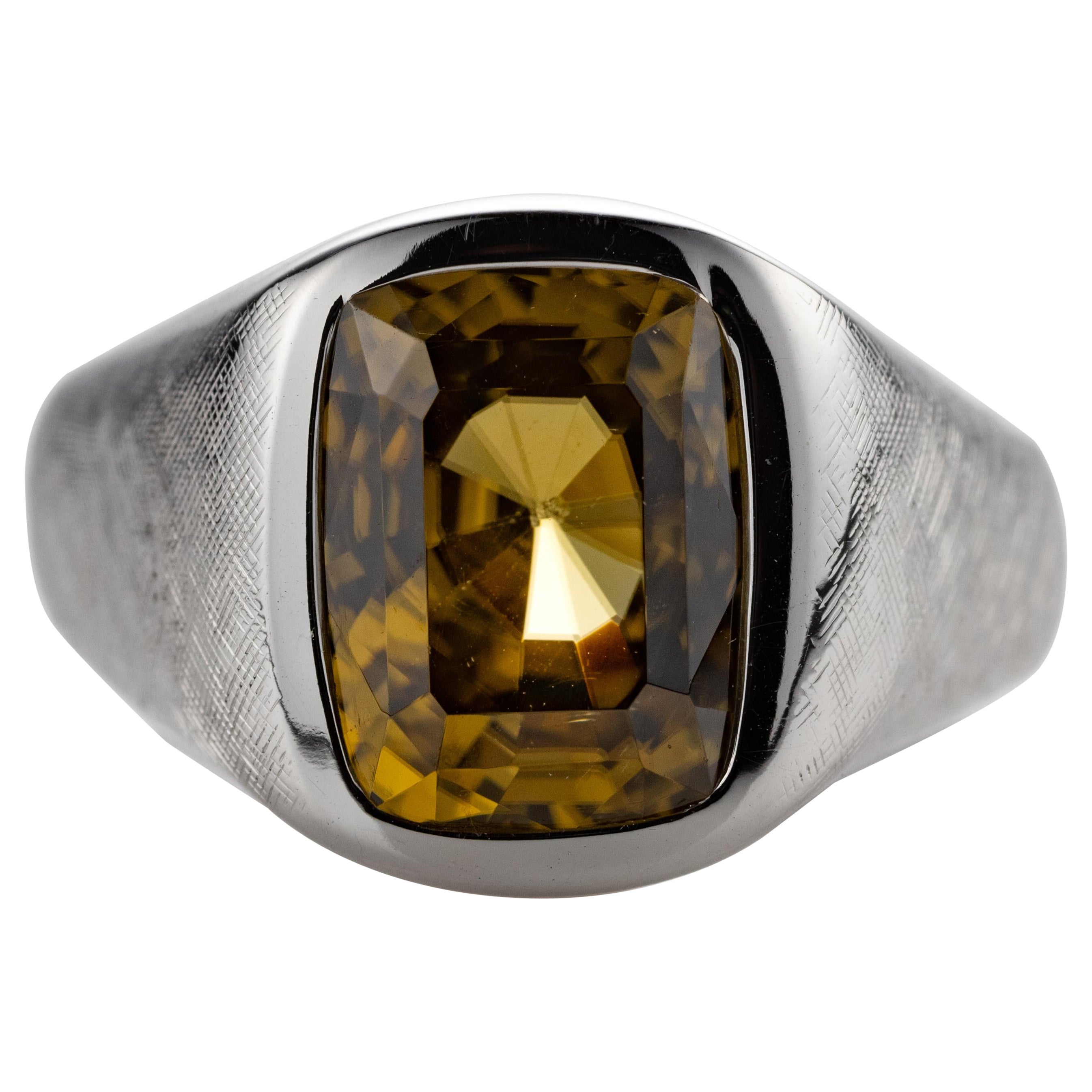 Midcentury Men
s Ring Featuring 8.57-Carat Certified Untreated Zircon
