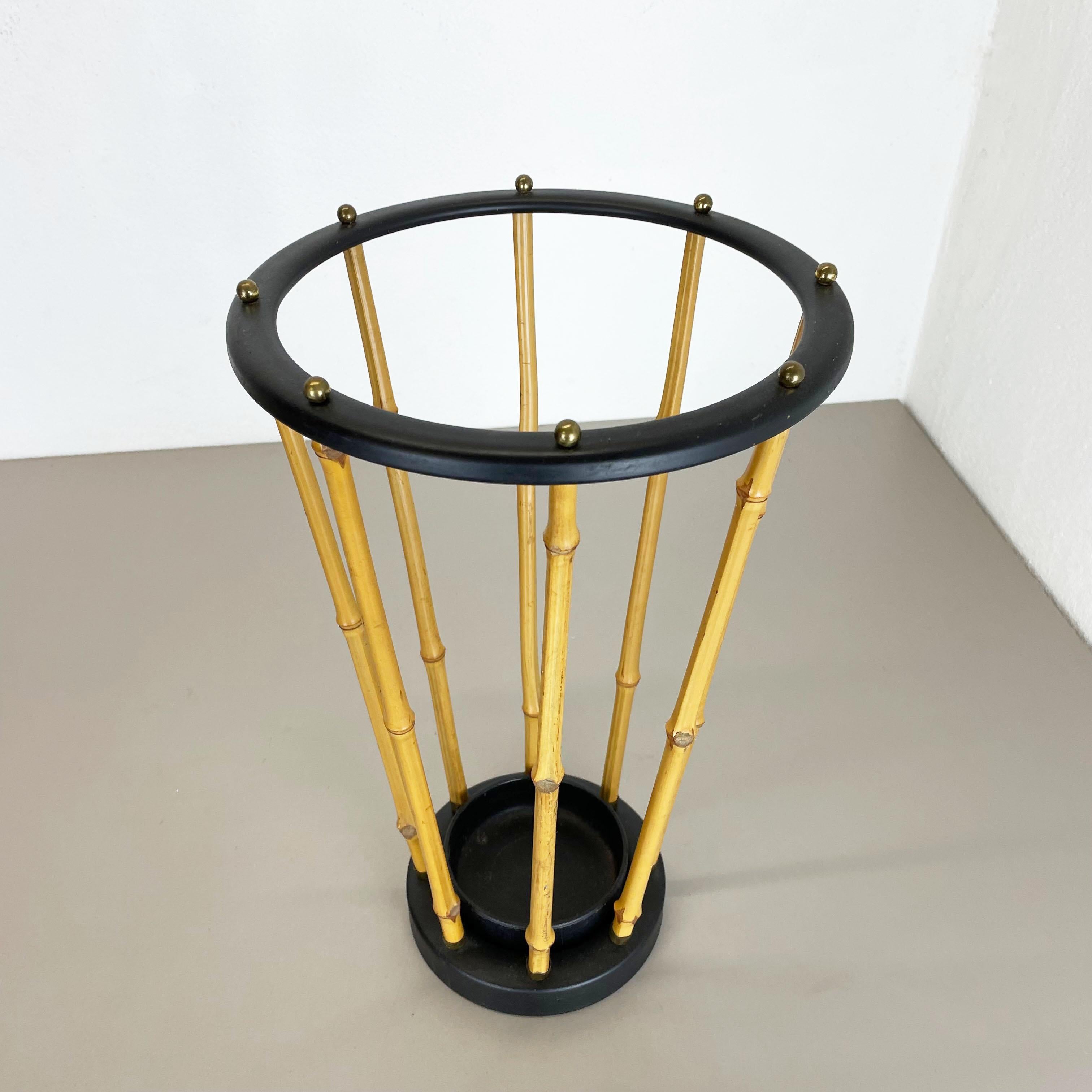 Bauhaus Midcentury Metal and Bamboo Auböck style Umbrella Stand, Germany, 1950s