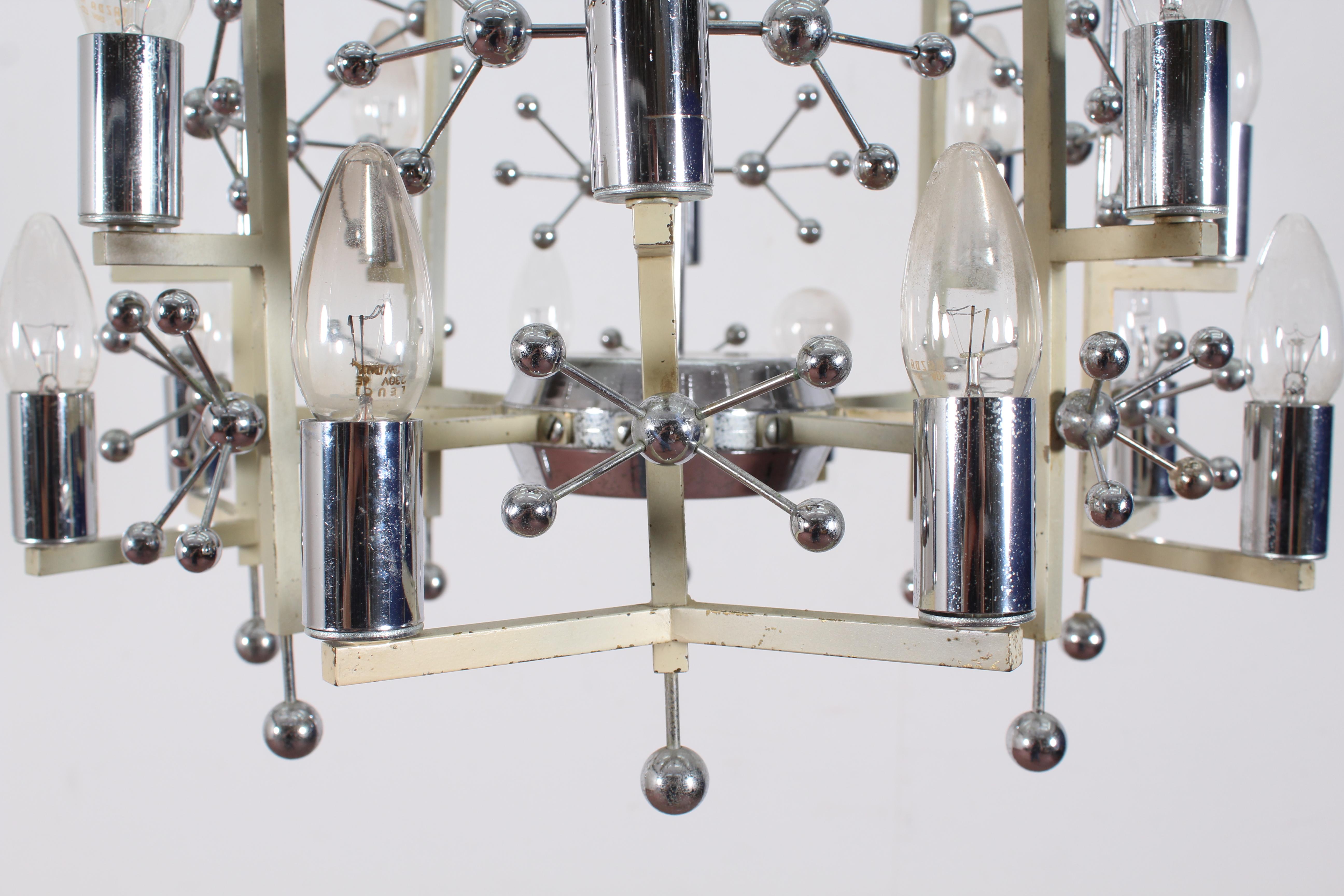 Lacquered Mid-Century Metal and Chrome Steel Chandelier Stilnovo, Italy, 1960s