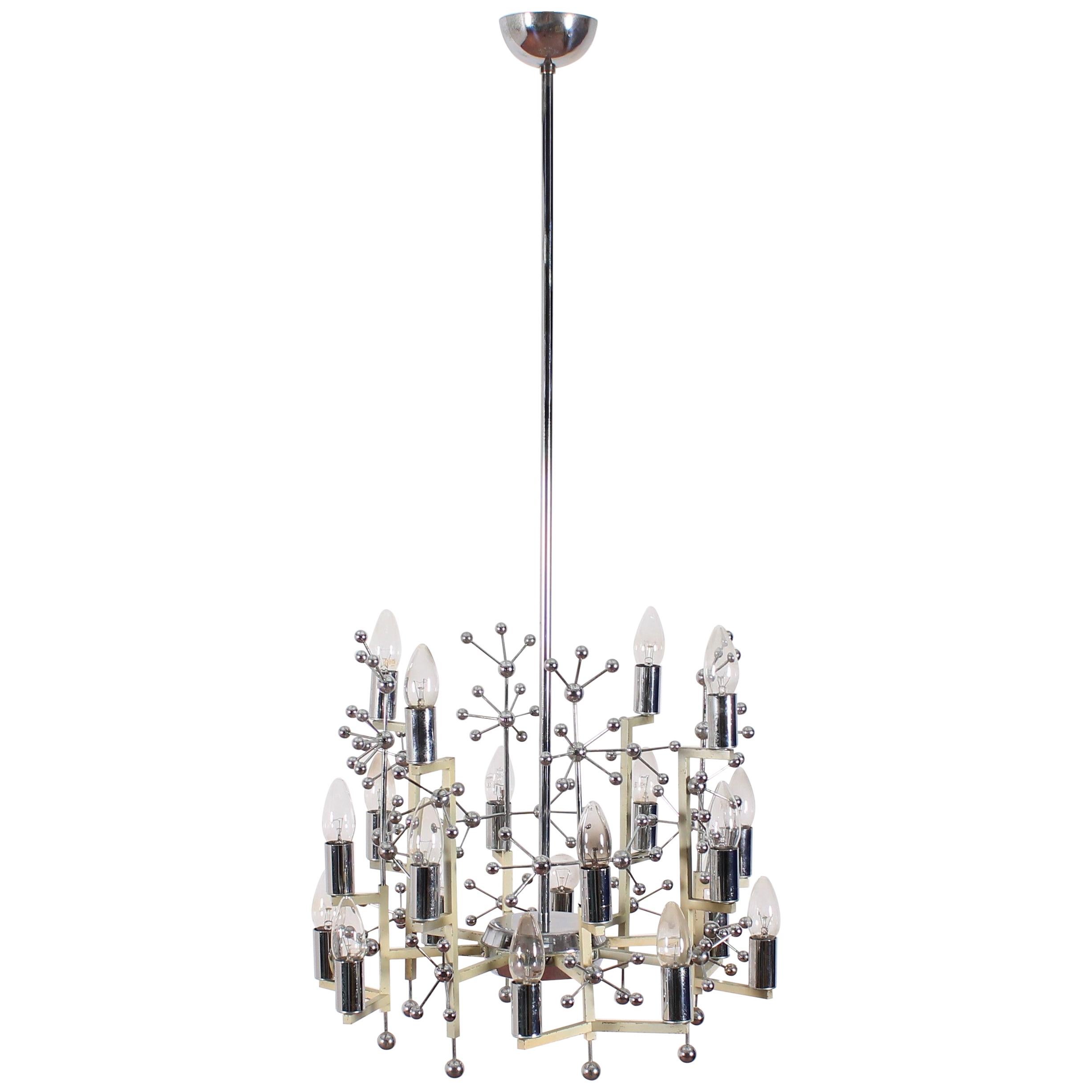 Mid-Century Metal and Chrome Steel Chandelier Stilnovo, Italy, 1960s