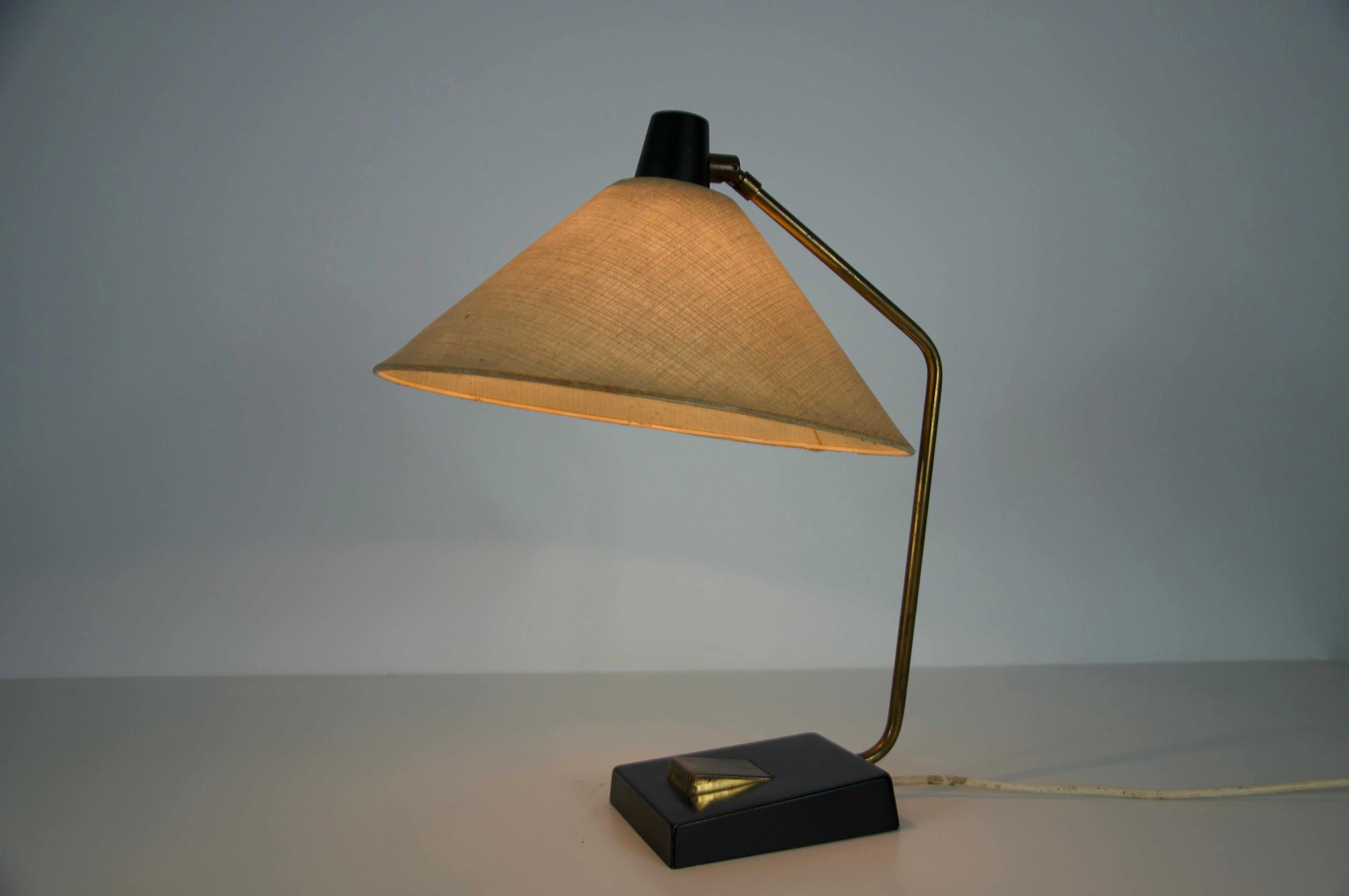 Midcentury Metal and Fabric Shade Table Lamp by Temde, 1960s For Sale 5