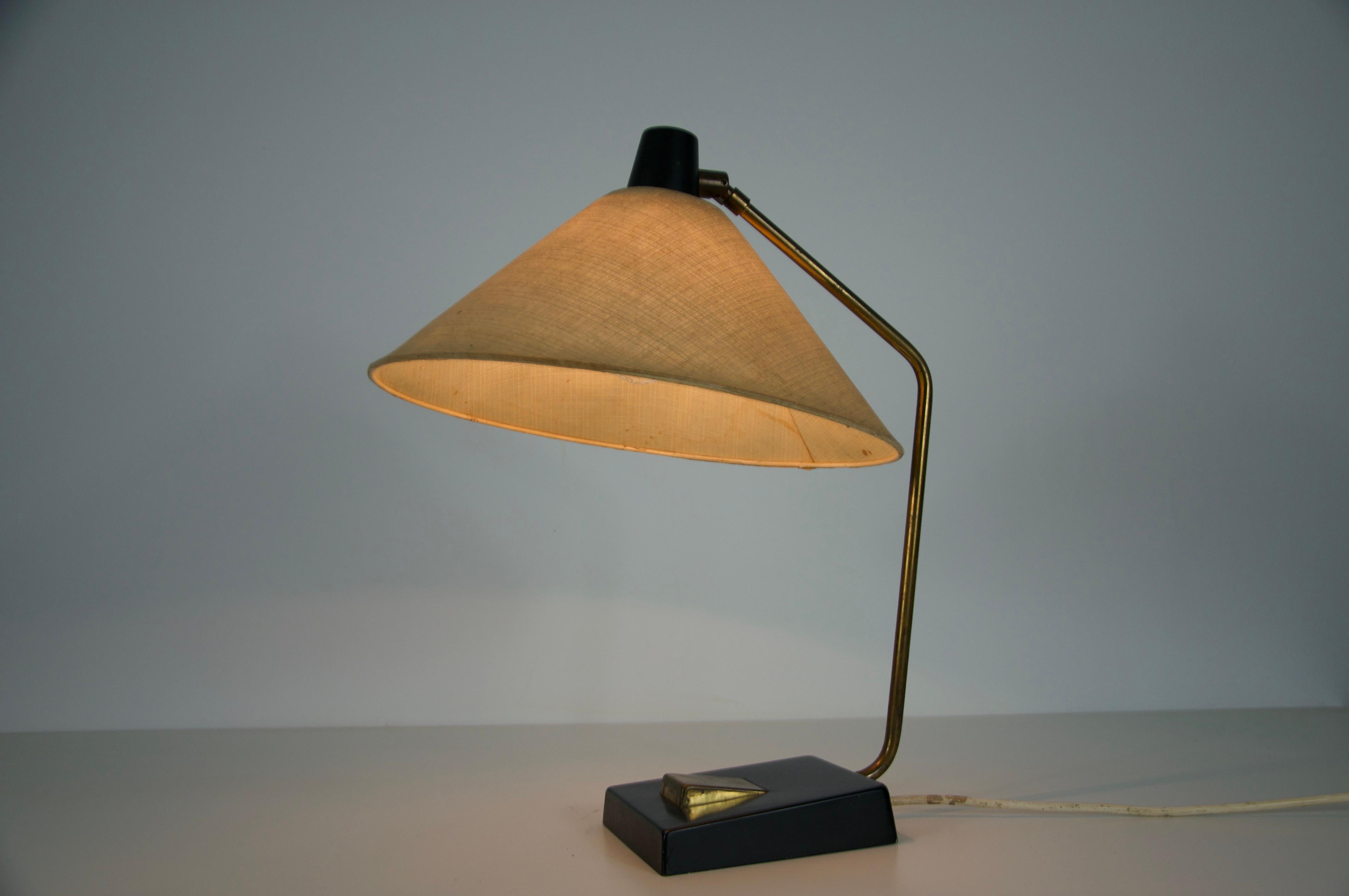 Midcentury Metal and Fabric Shade Table Lamp by Temde, 1960s For Sale 6
