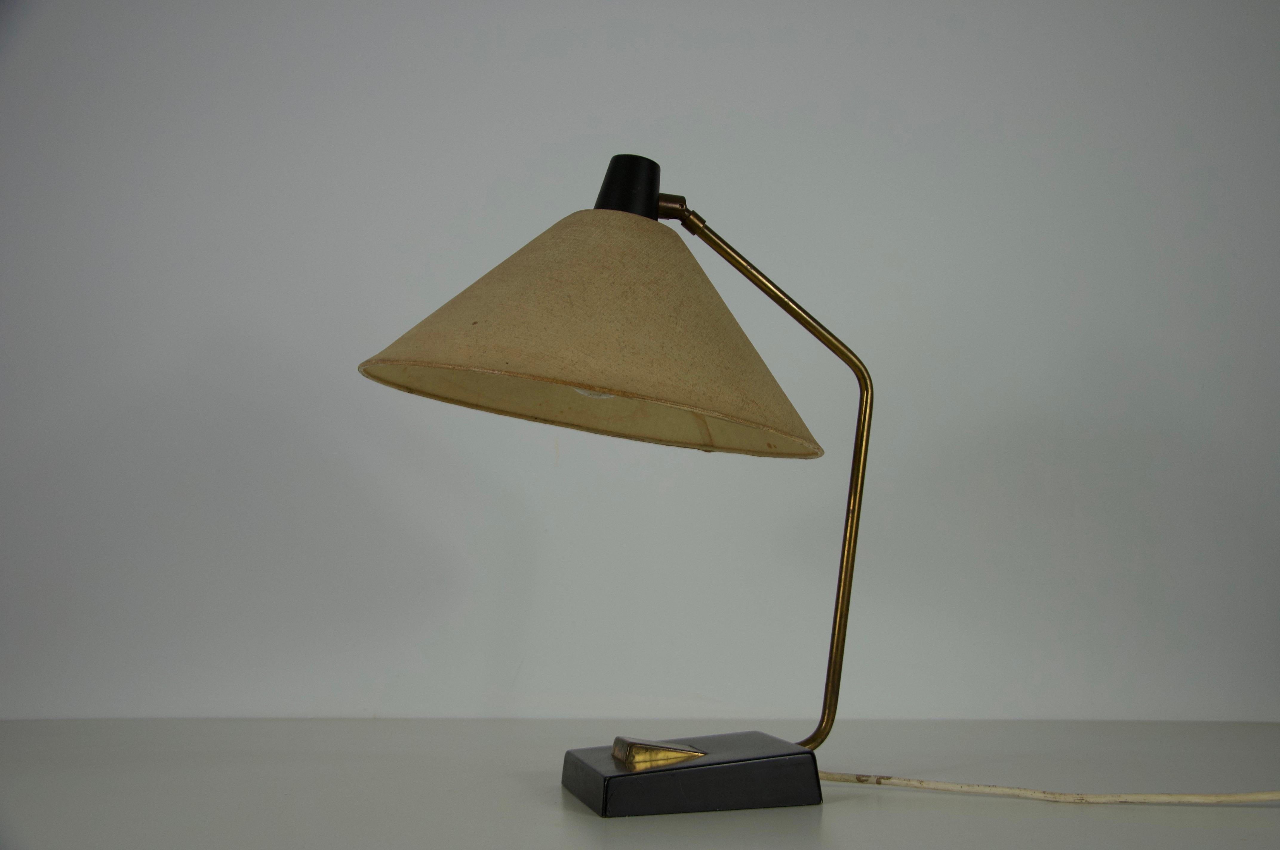 Mid-Century Modern Midcentury Metal and Fabric Shade Table Lamp by Temde, 1960s For Sale