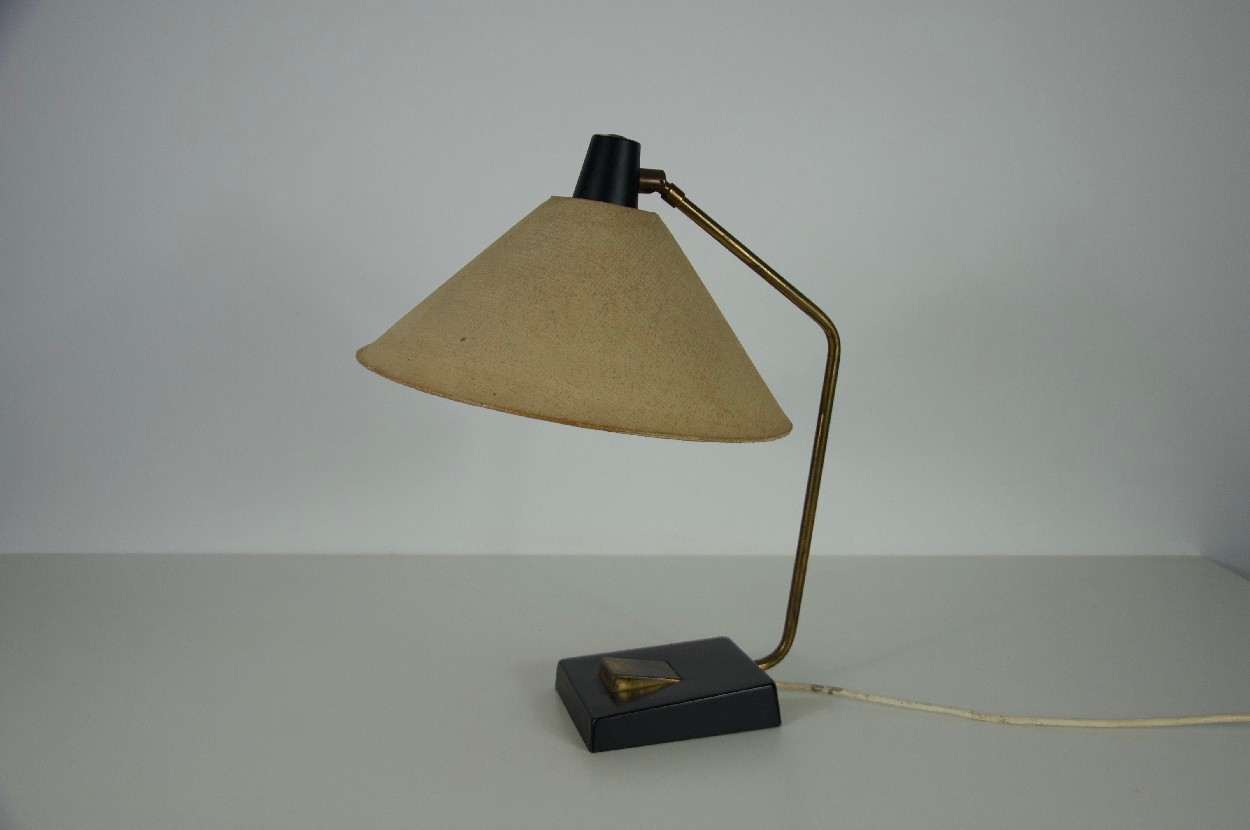 Midcentury Metal and Fabric Shade Table Lamp by Temde, 1960s In Good Condition For Sale In Hagenbach, DE