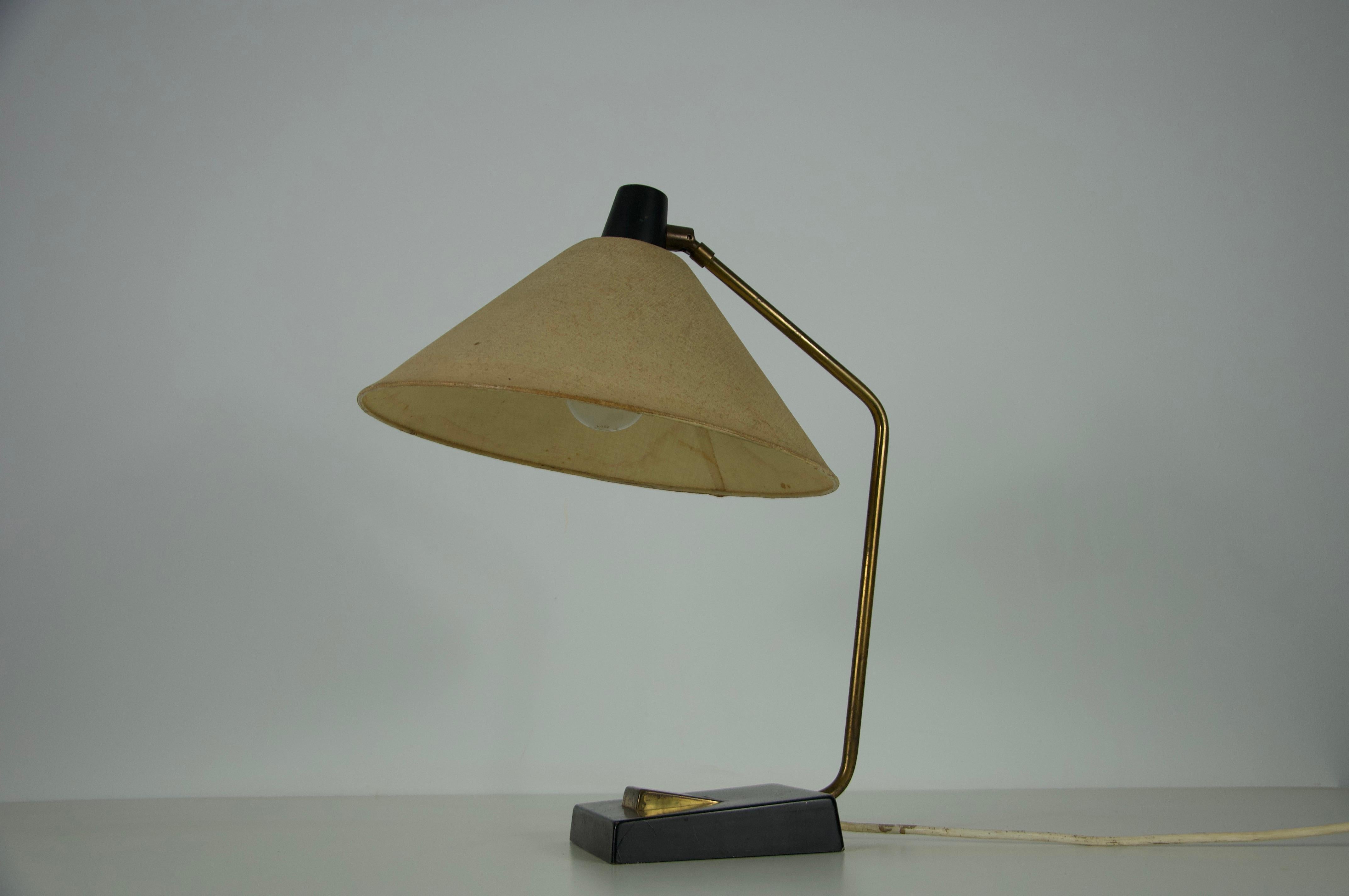 Mid-20th Century Midcentury Metal and Fabric Shade Table Lamp by Temde, 1960s For Sale