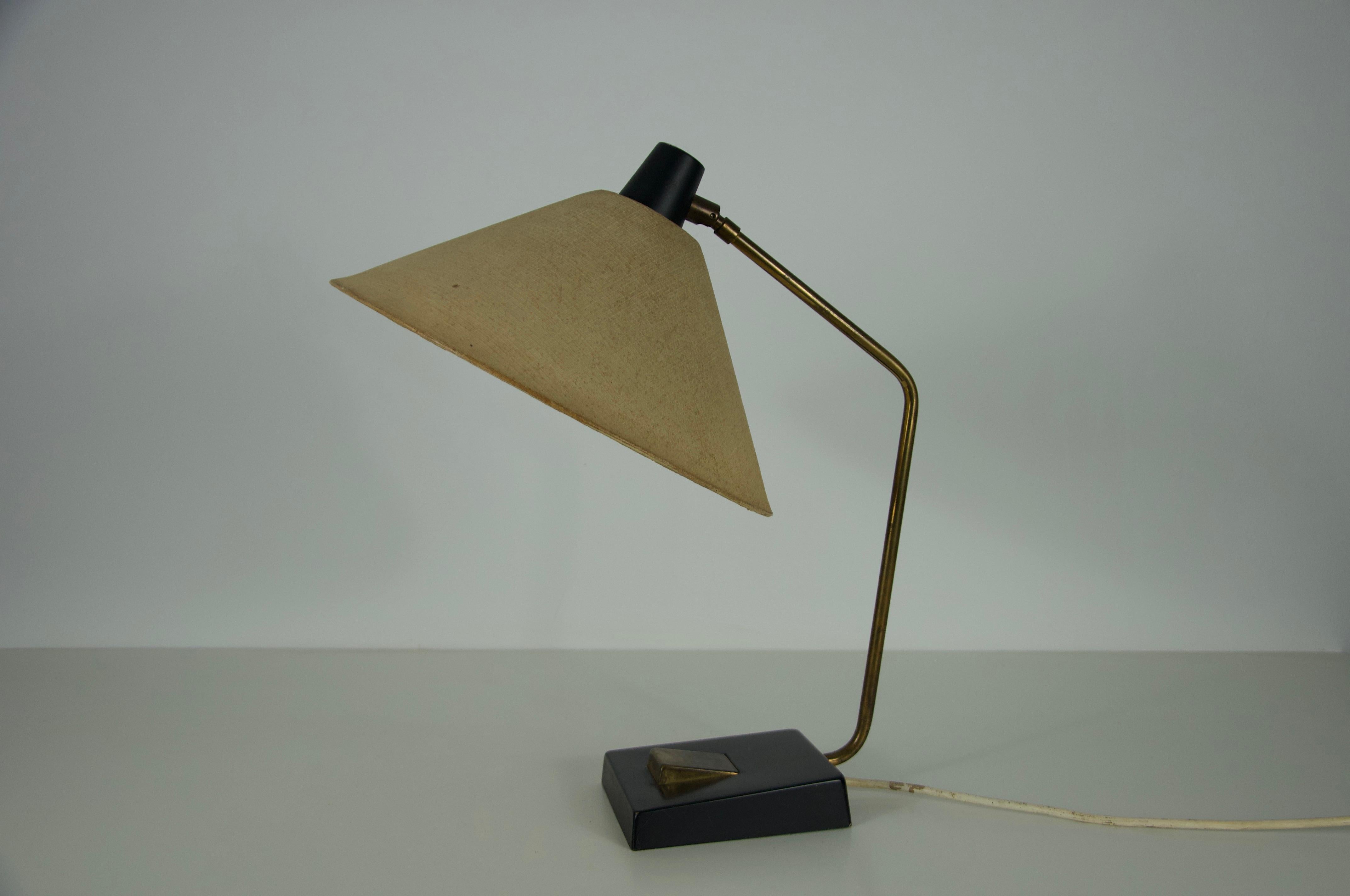 Midcentury Metal and Fabric Shade Table Lamp by Temde, 1960s For Sale 1