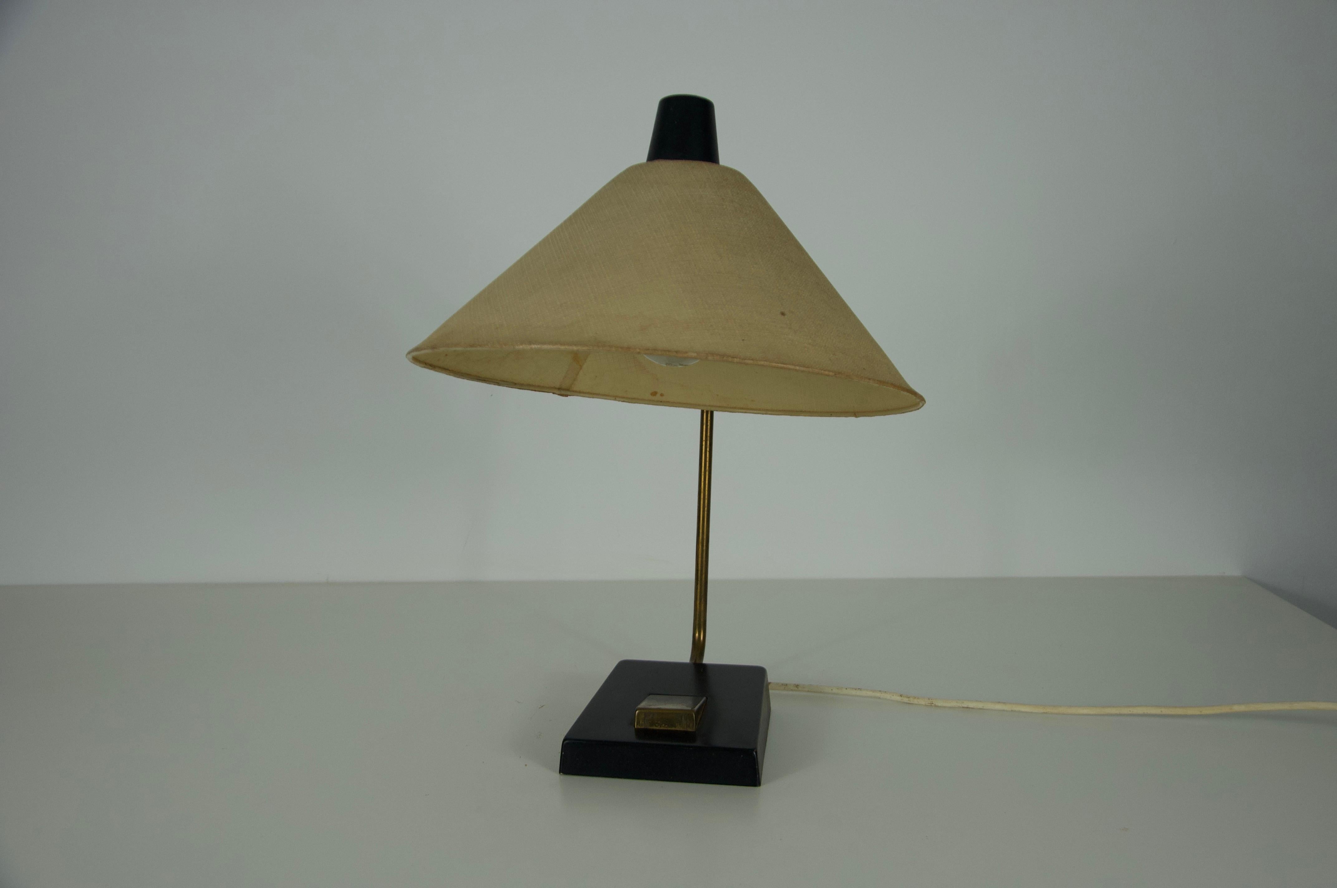 Midcentury Metal and Fabric Shade Table Lamp by Temde, 1960s For Sale 2