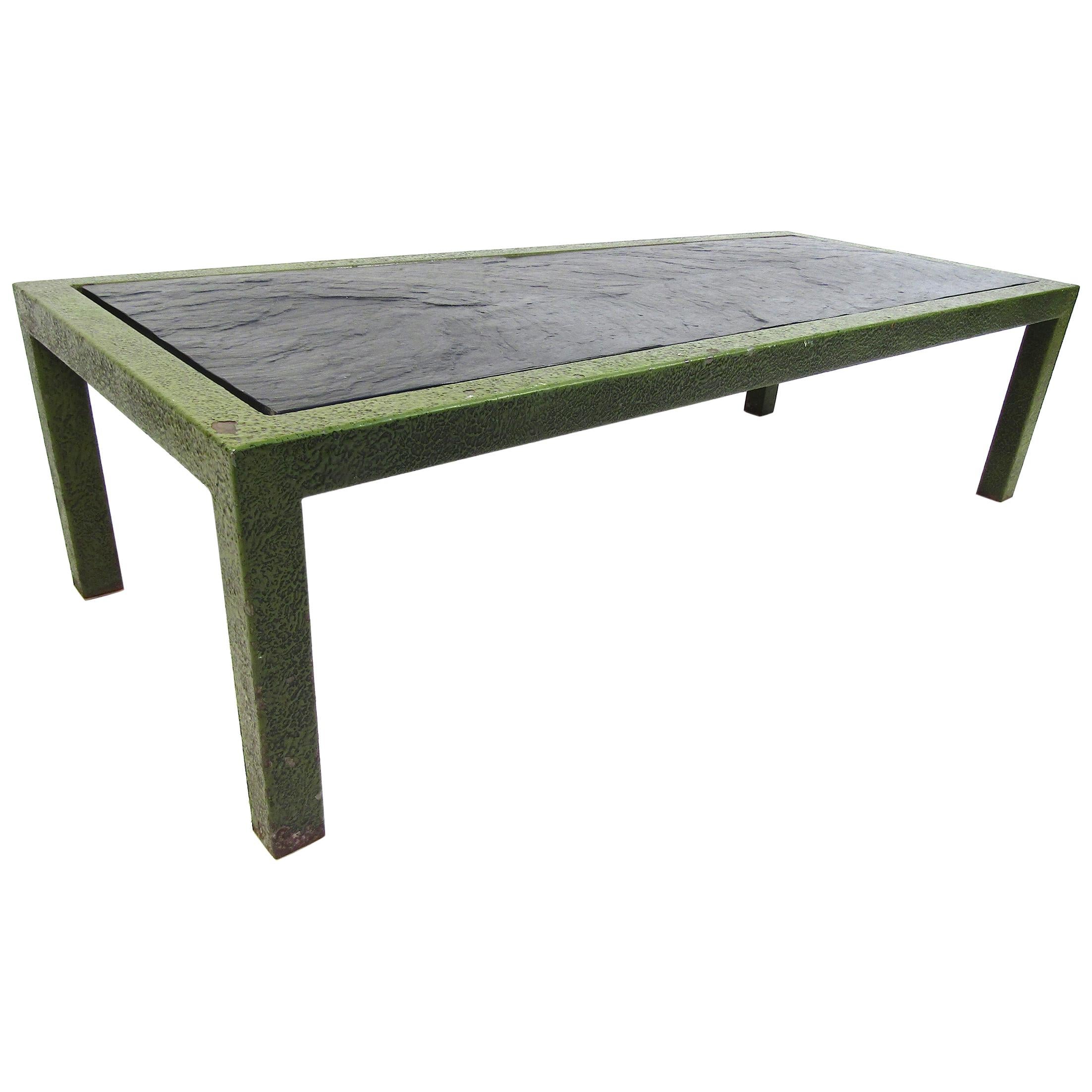 Midcentury Metal and Faux Stone Coffee Table