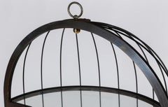 French Mid-century Birdcage Étagère Hanging Shelf, Brass, Steel, Aged Iron