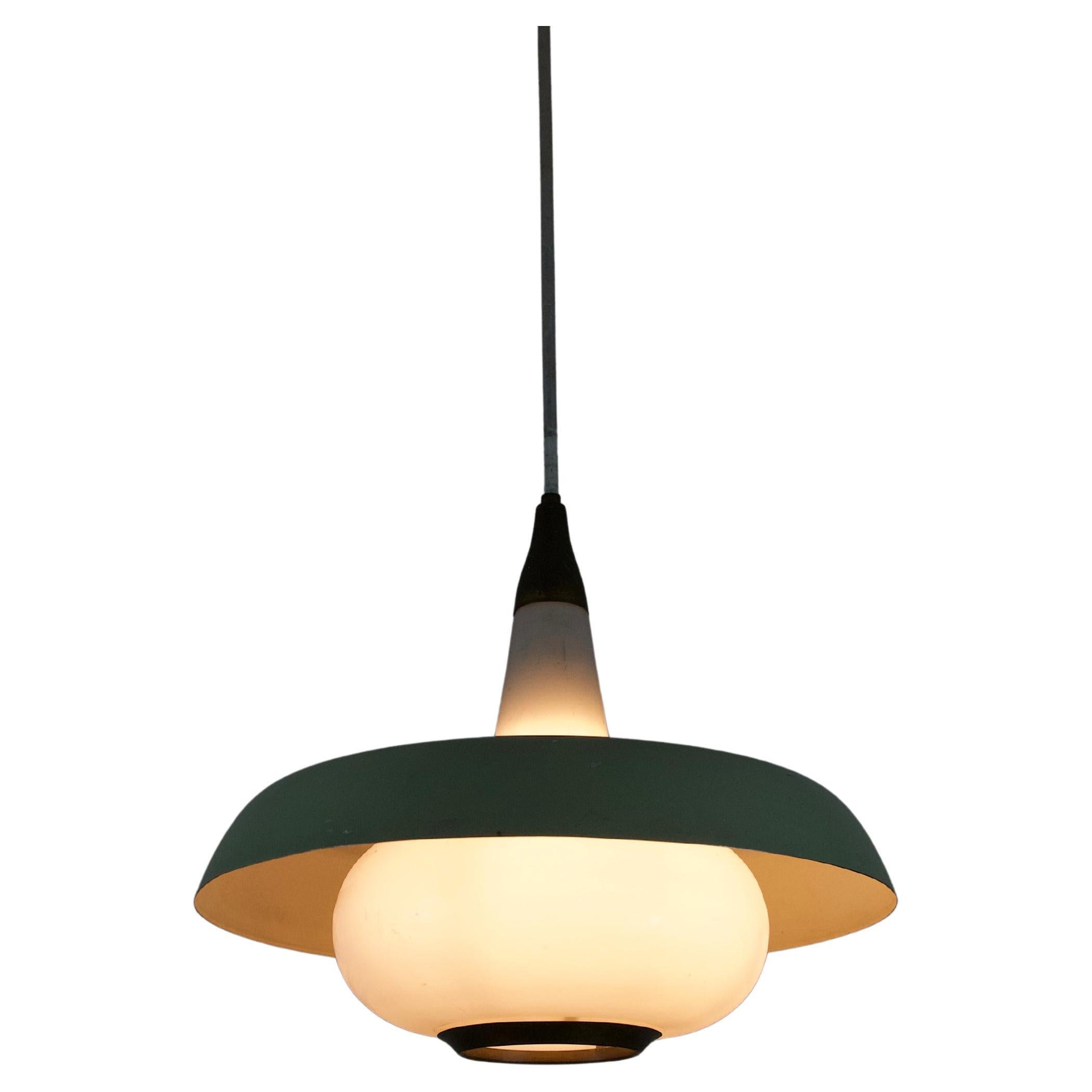 Lampe suspendue en métal et verre du milieu du siècle, 1960, Italie