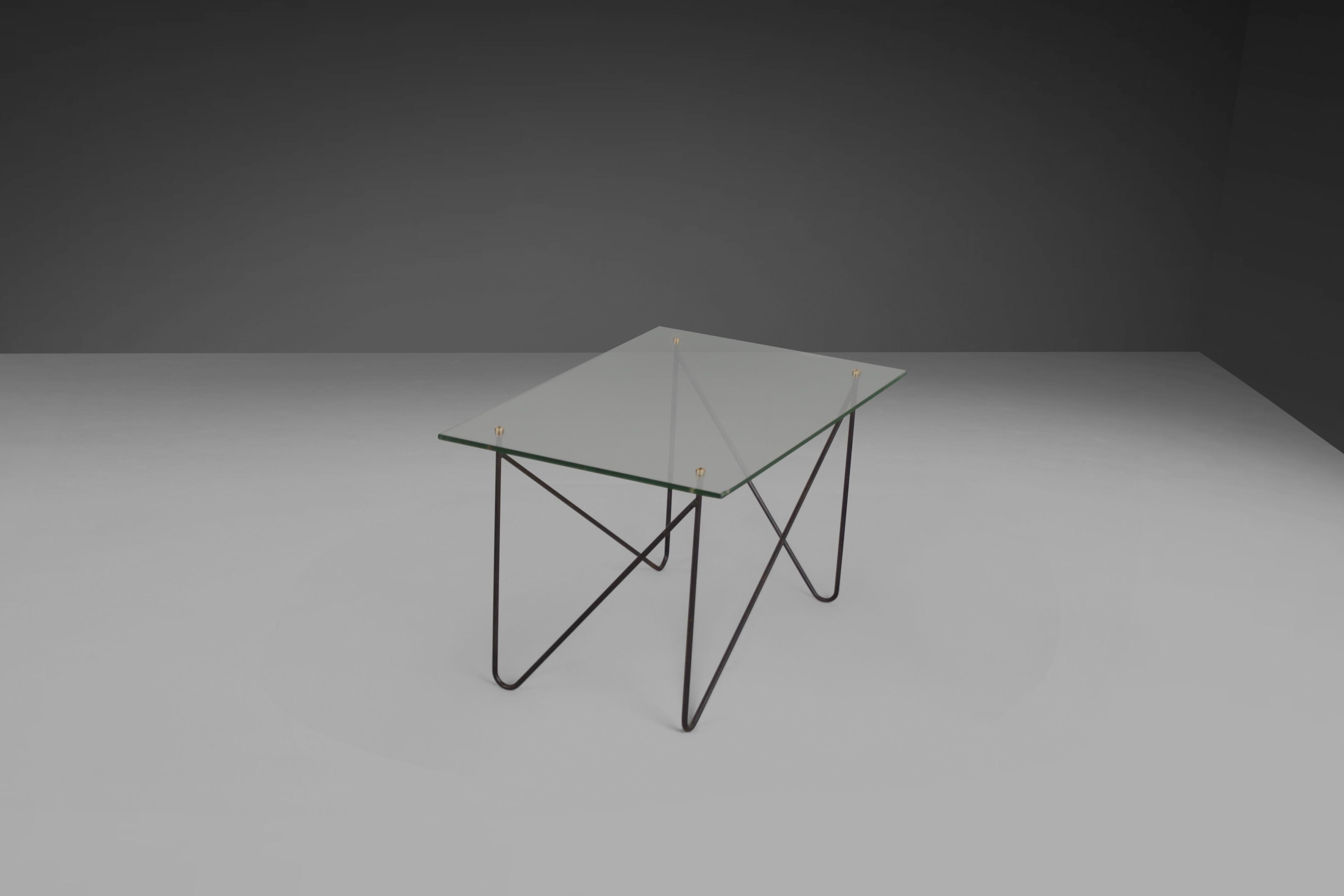 Mid-Century Modern Midcentury Metal and Glass Table by Airborne, France, 1950s For Sale