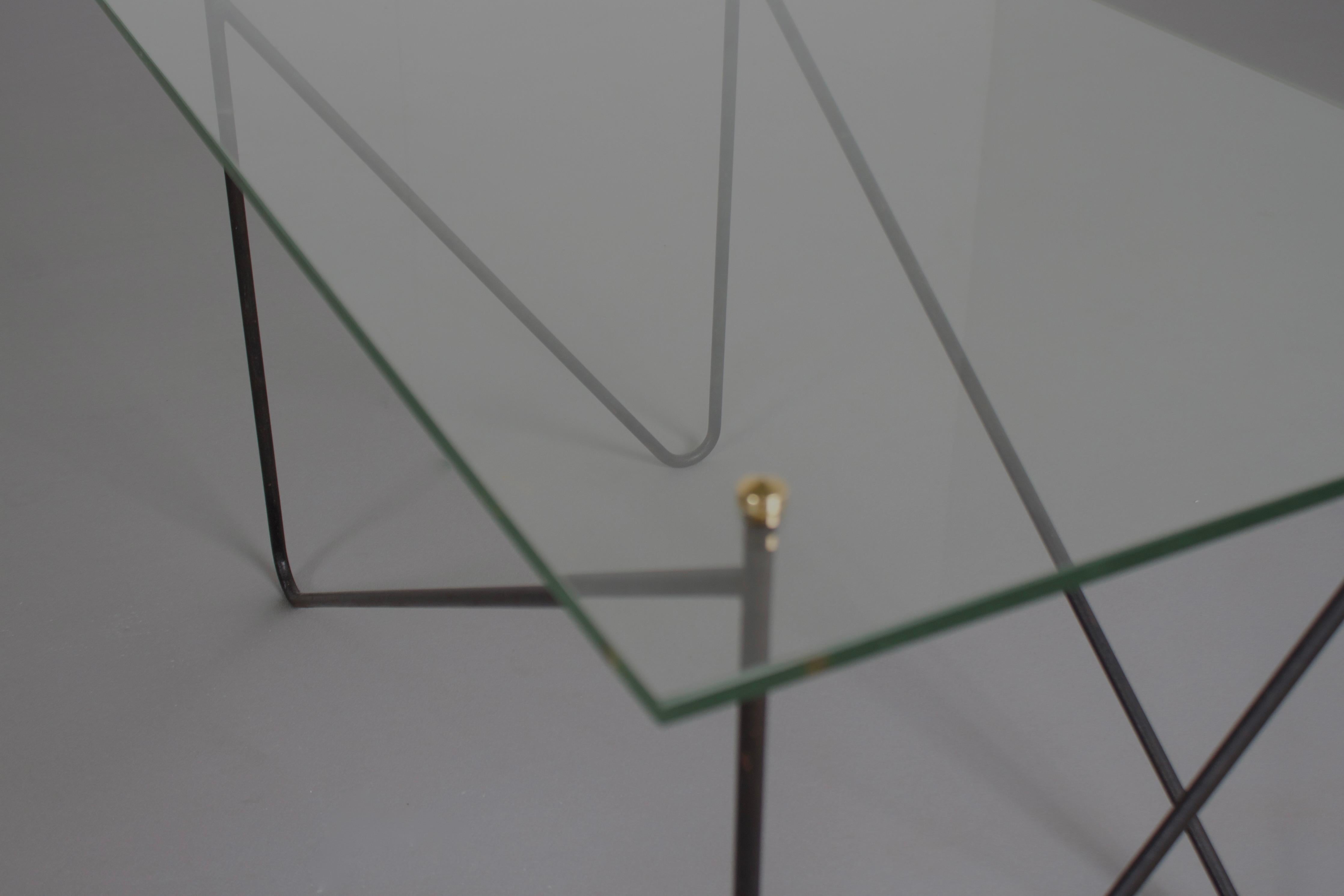 Midcentury Metal and Glass Table by Airborne, France, 1950s For Sale 2