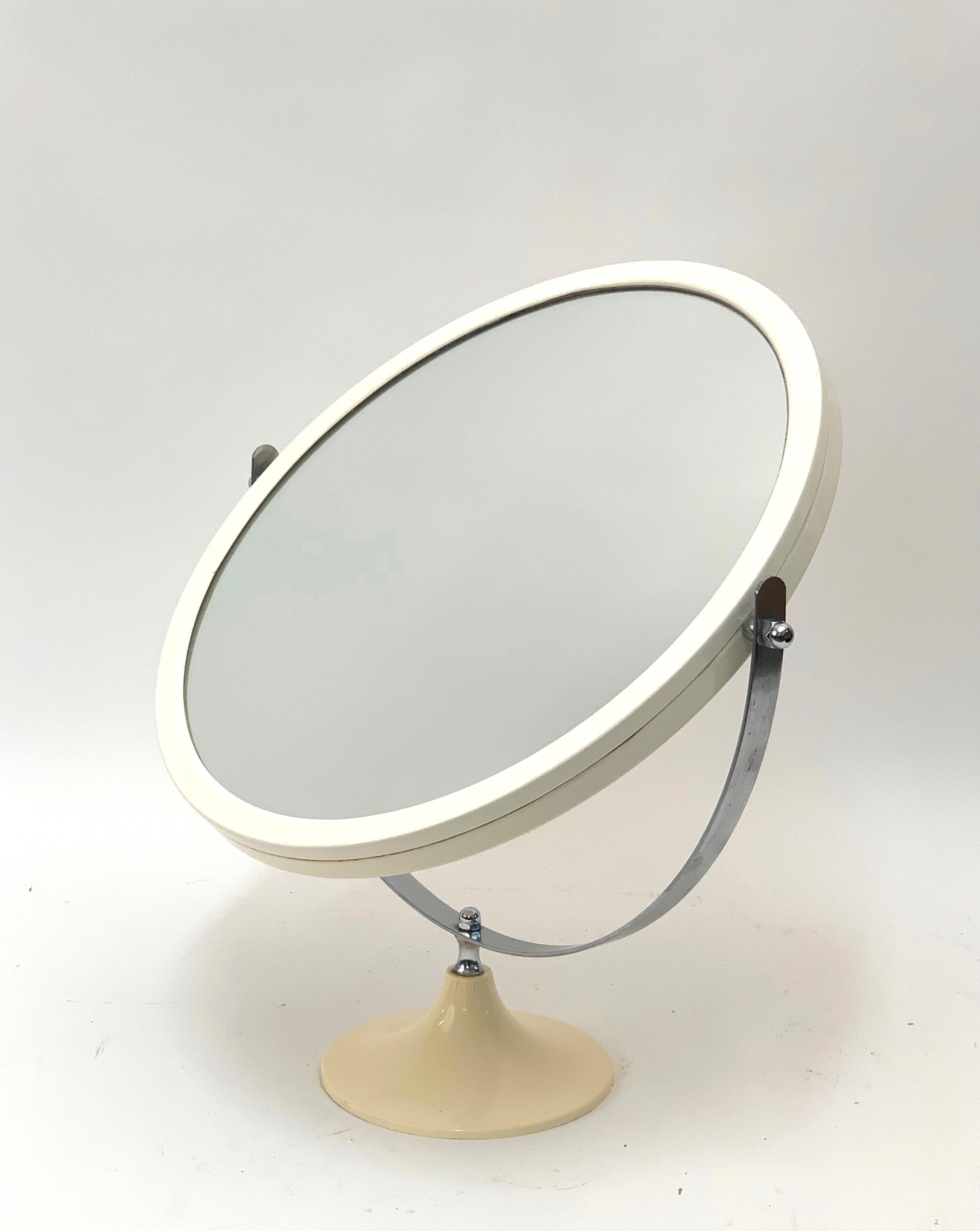 Midcentury Metal and White Plastic Round Italian Table Mirror, Italy, 1980s For Sale 6