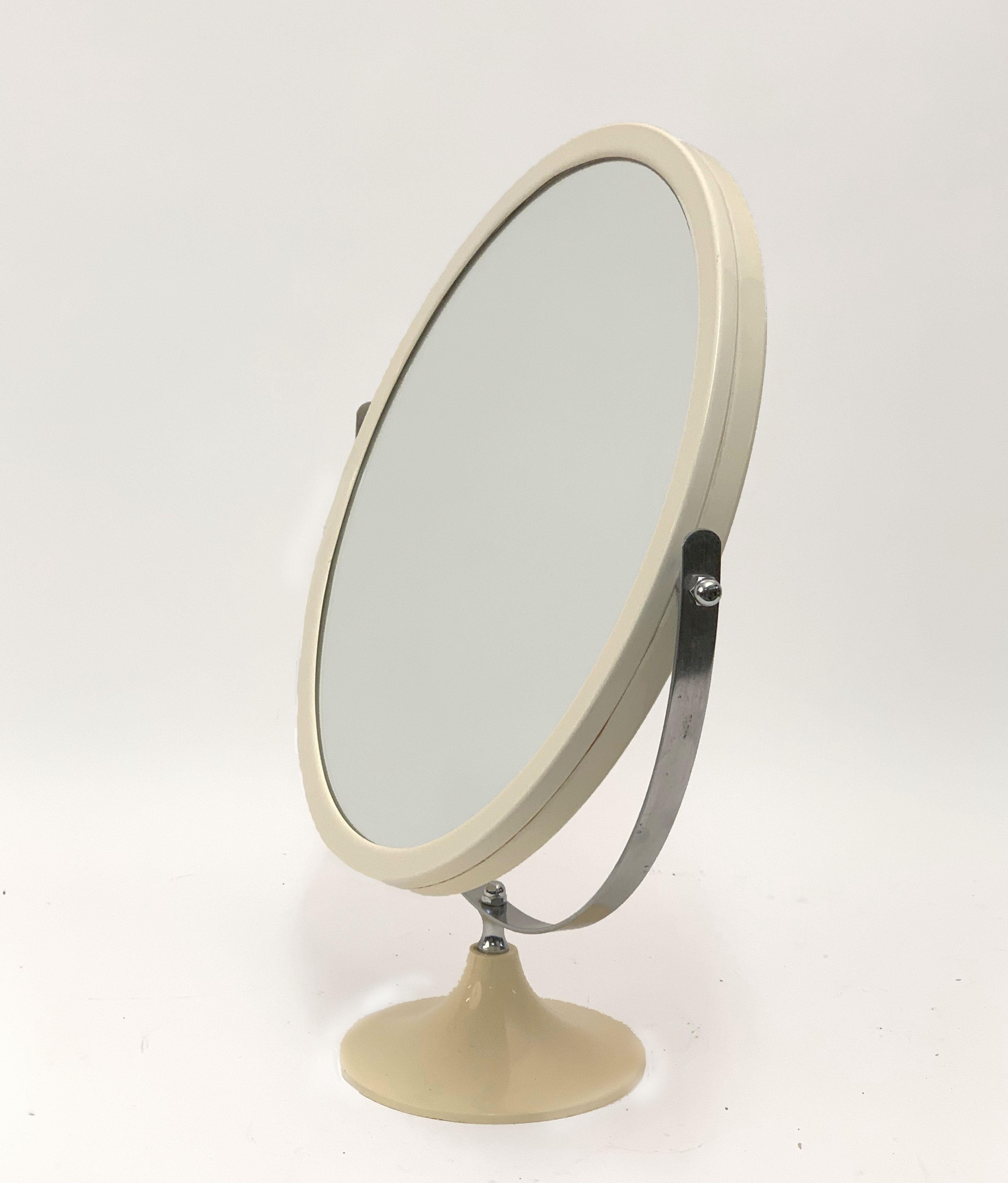 Midcentury Metal and White Plastic Round Italian Table Mirror, Italy, 1980s For Sale 7