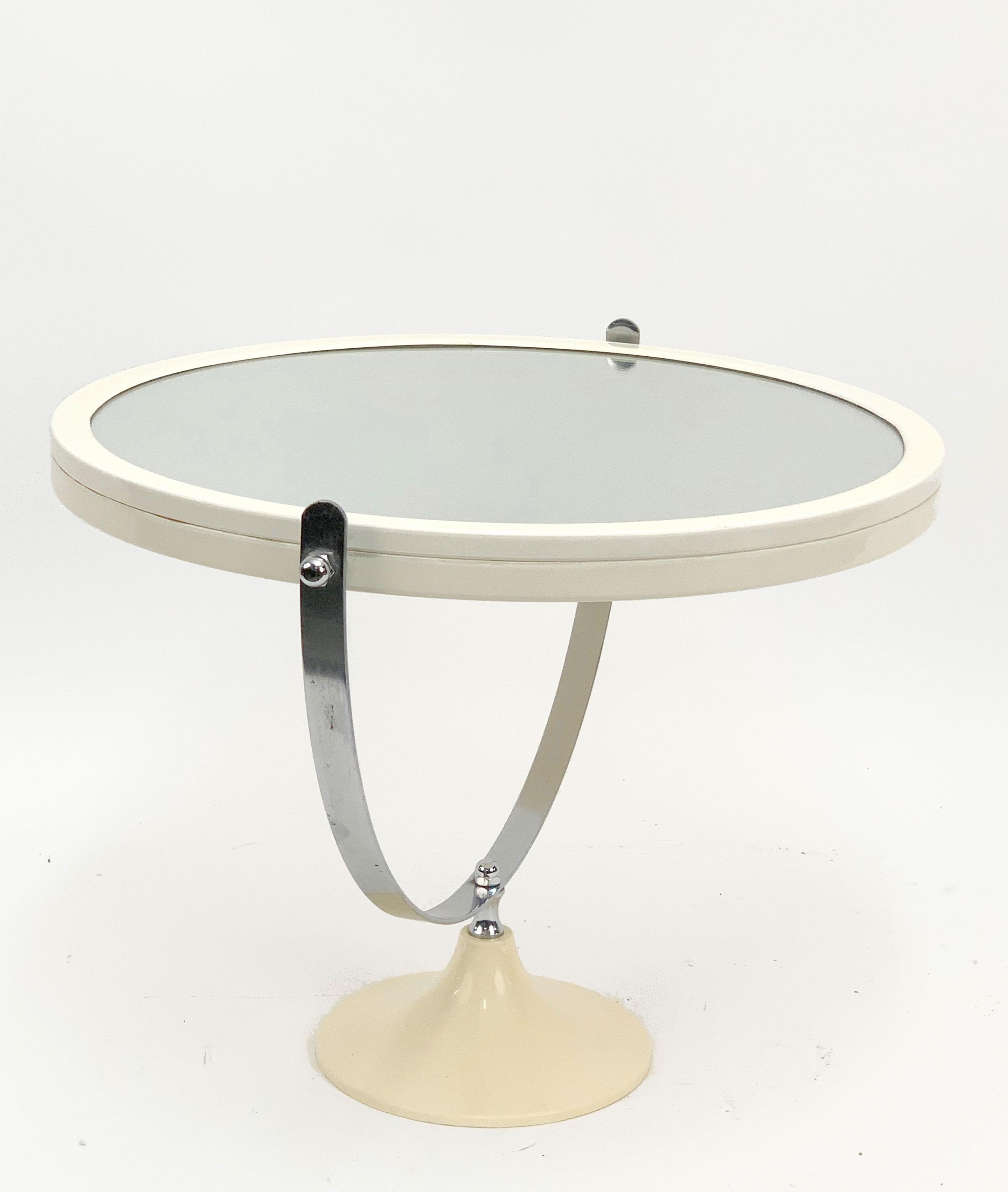 Midcentury Metal and White Plastic Round Italian Table Mirror, Italy, 1980s For Sale 2