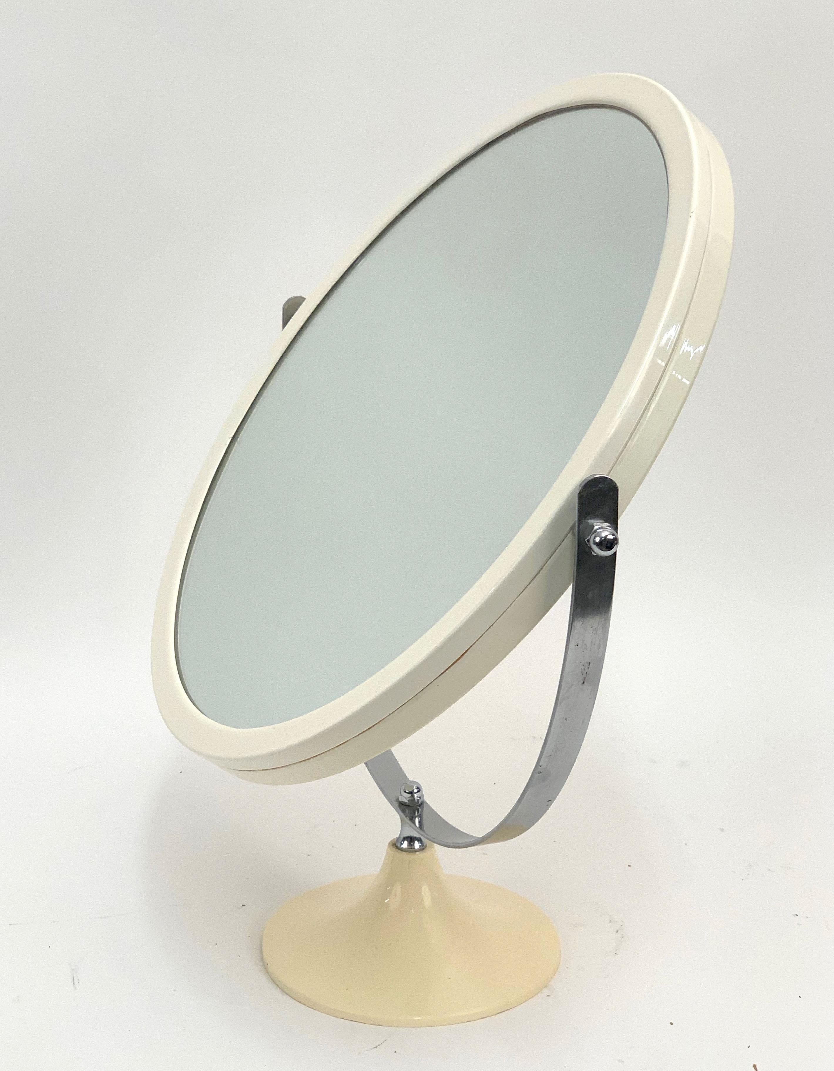 Midcentury Metal and White Plastic Round Italian Table Mirror, Italy, 1980s For Sale 4