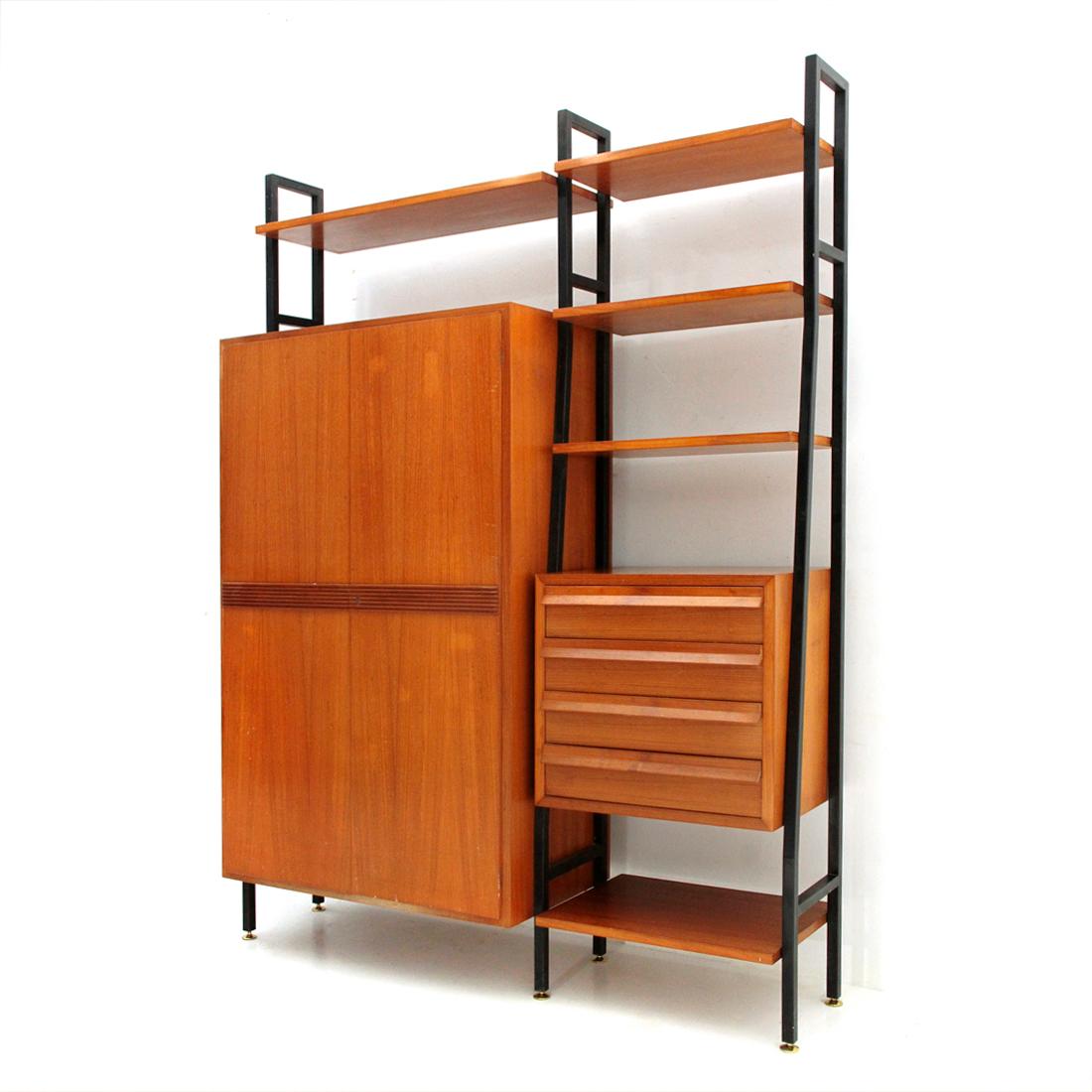 Mid-Century Modern Midcentury Metal and Wood Wall Unit, 1950s