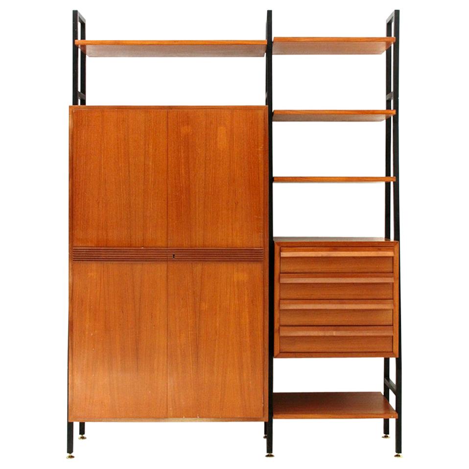 Midcentury Metal and Wood Wall Unit, 1950s