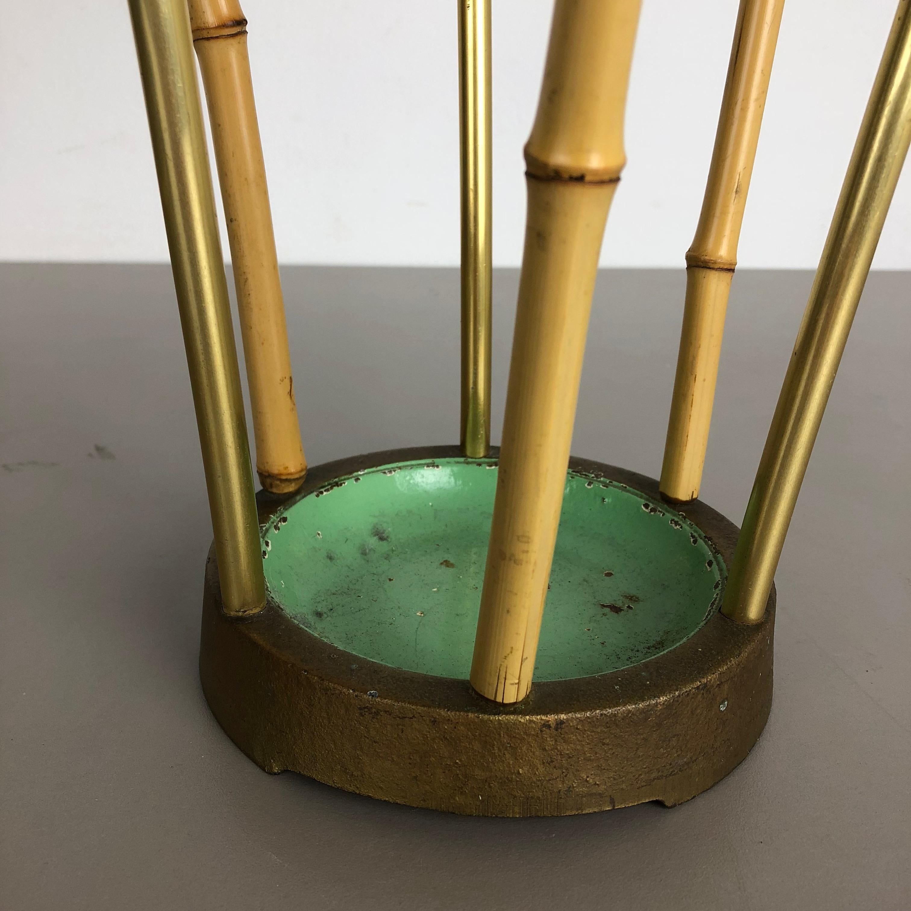 Bauhaus Midcentury Metal Brass and Bamboo Umbrella Stand, Germany, 1950s