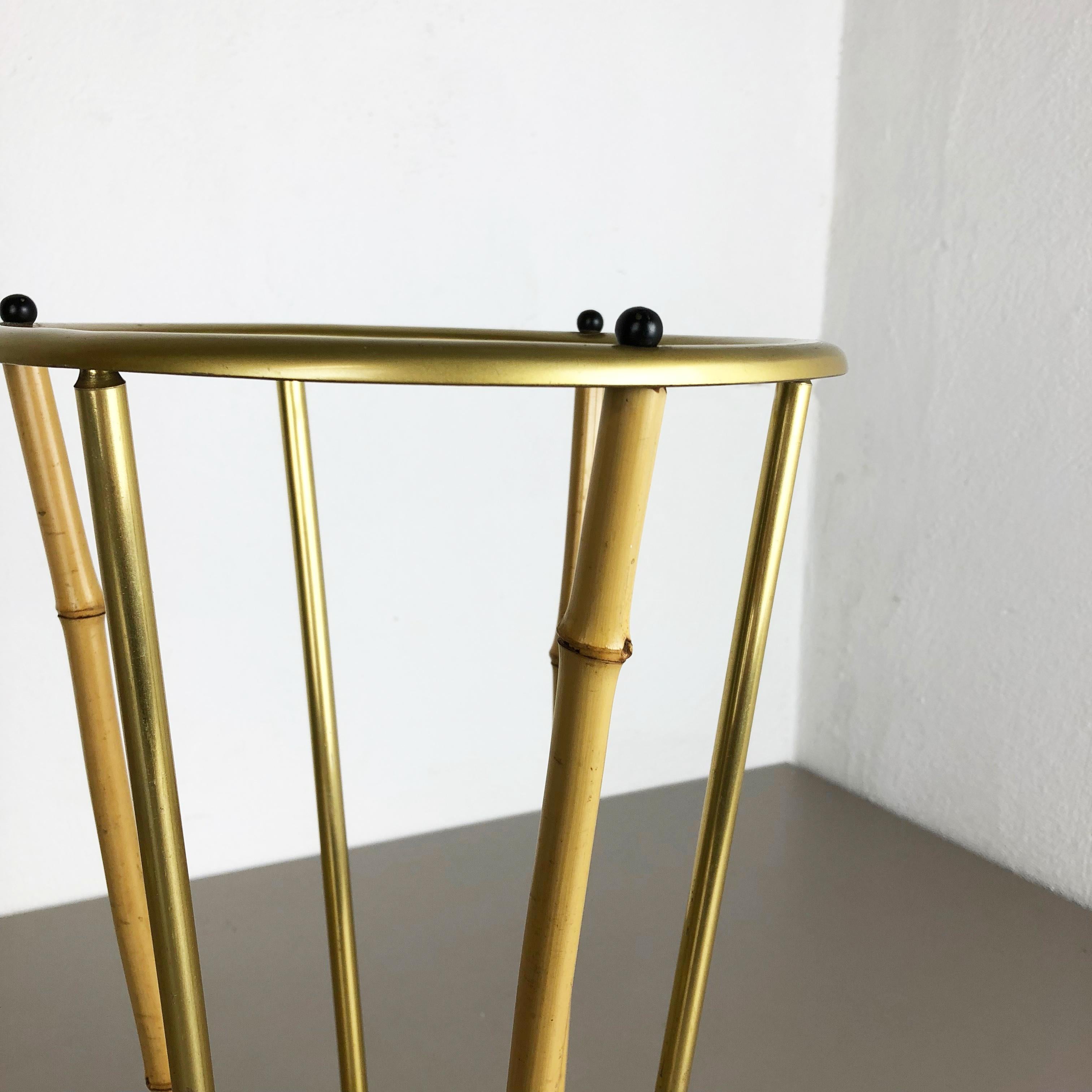 Mid-20th Century Midcentury Metal Brass and Bamboo Umbrella Stand, Germany, 1950s