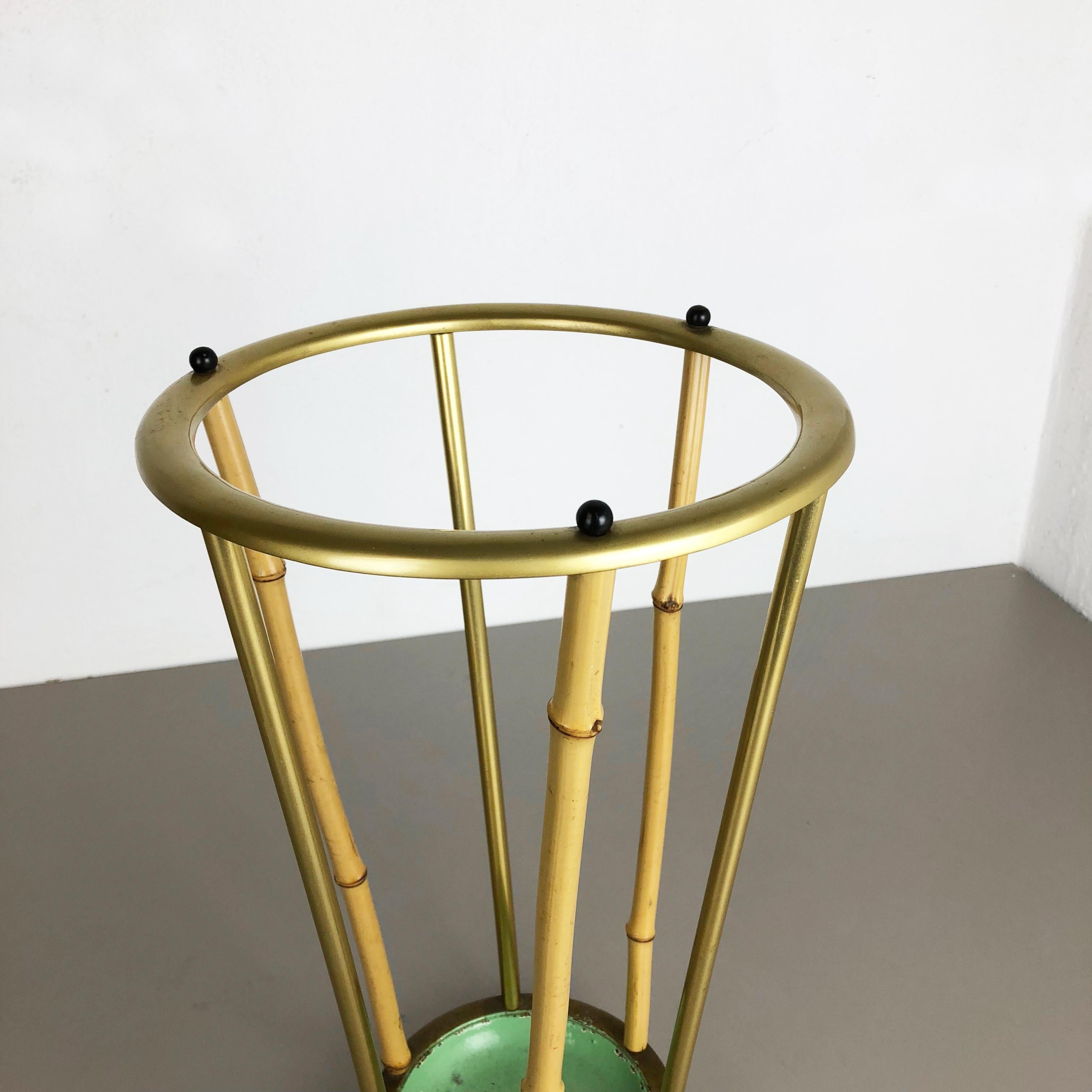Midcentury Metal Brass and Bamboo Umbrella Stand, Germany, 1950s 1