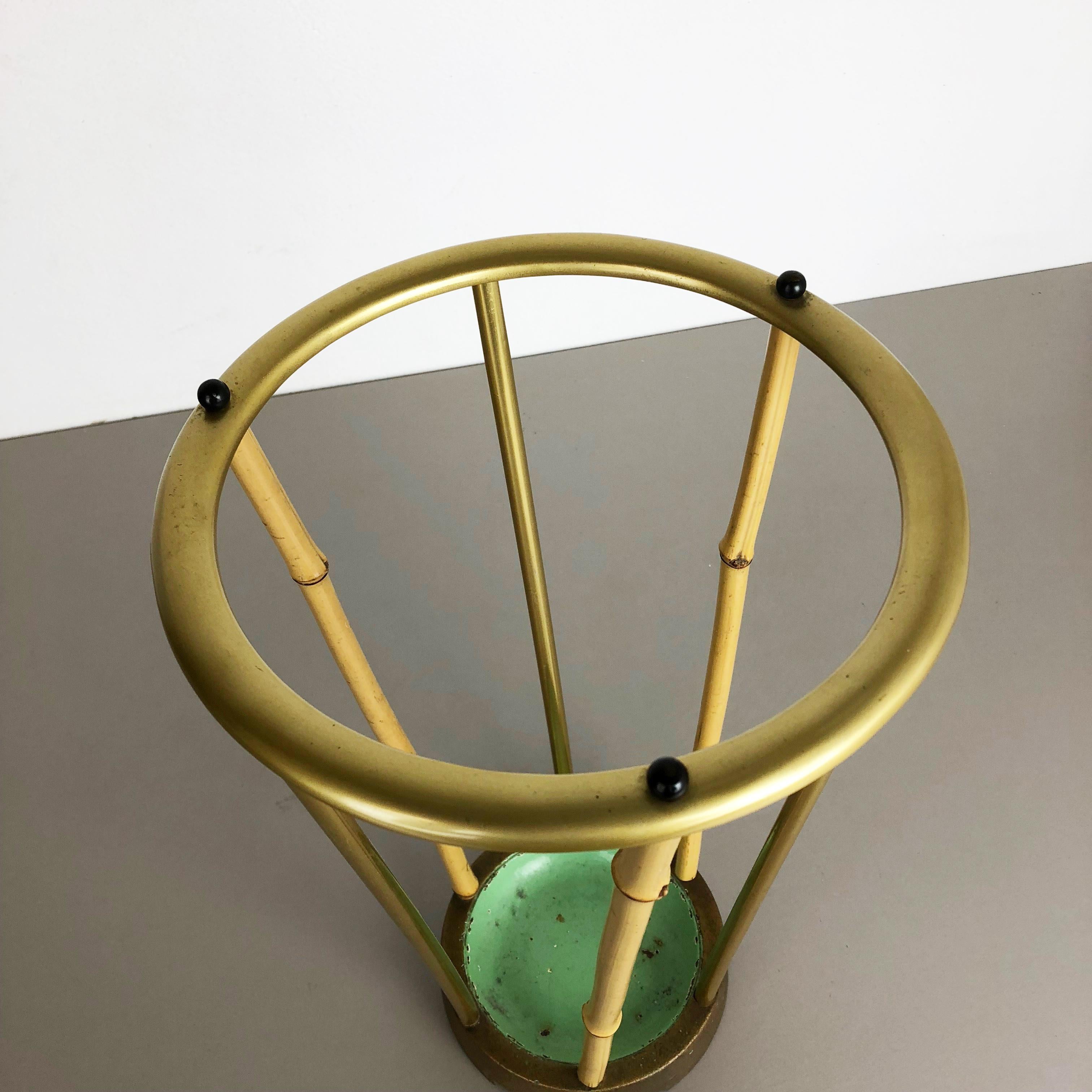 Midcentury Metal Brass and Bamboo Umbrella Stand, Germany, 1950s 2