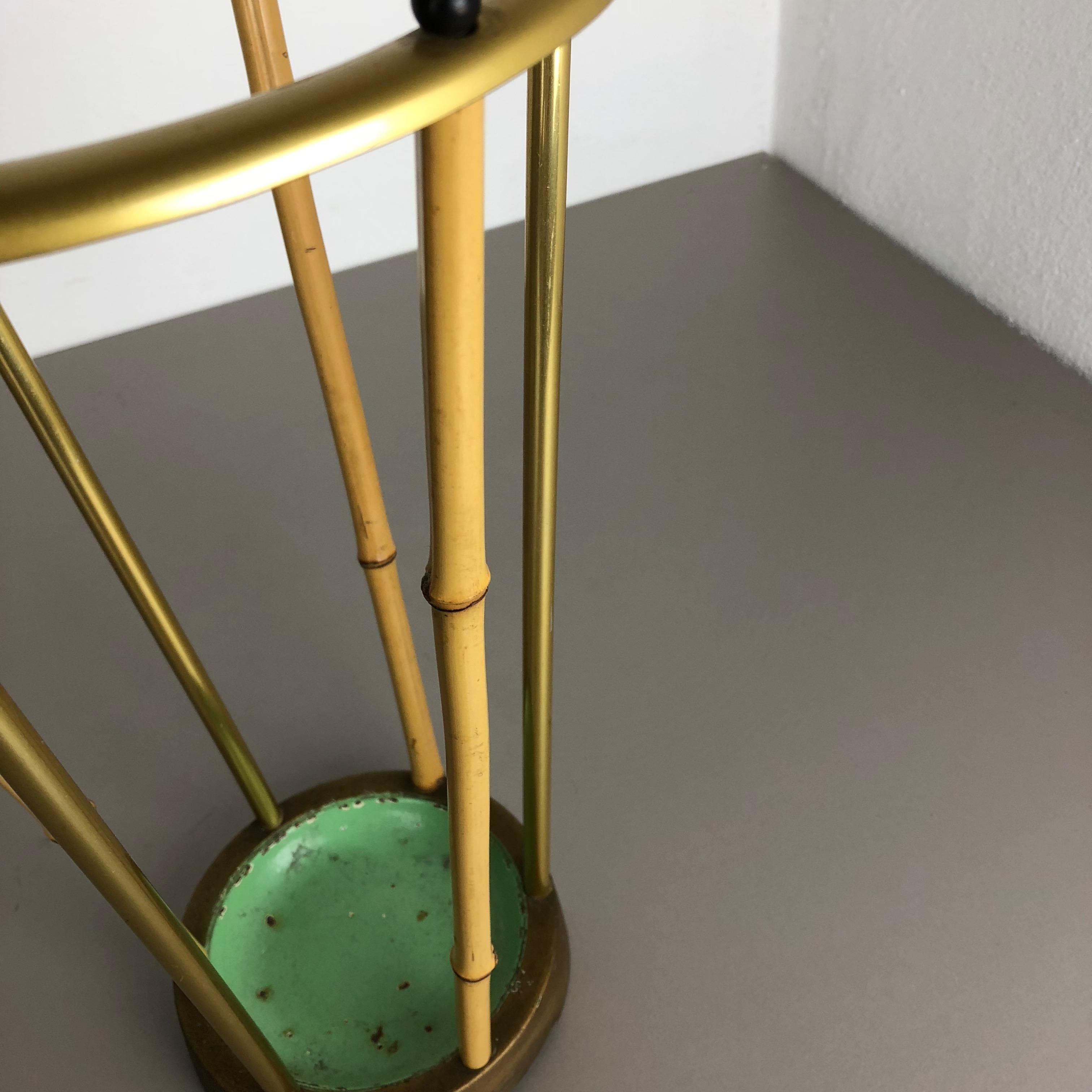 Midcentury Metal Brass and Bamboo Umbrella Stand, Germany, 1950s 3