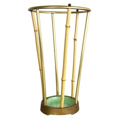 Midcentury Metal Brass and Bamboo Umbrella Stand, Germany, 1950s