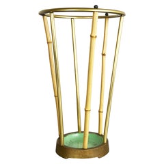 Vintage Midcentury Metal Brass and Bamboo Auböck style Umbrella Stand, Germany, 1950s