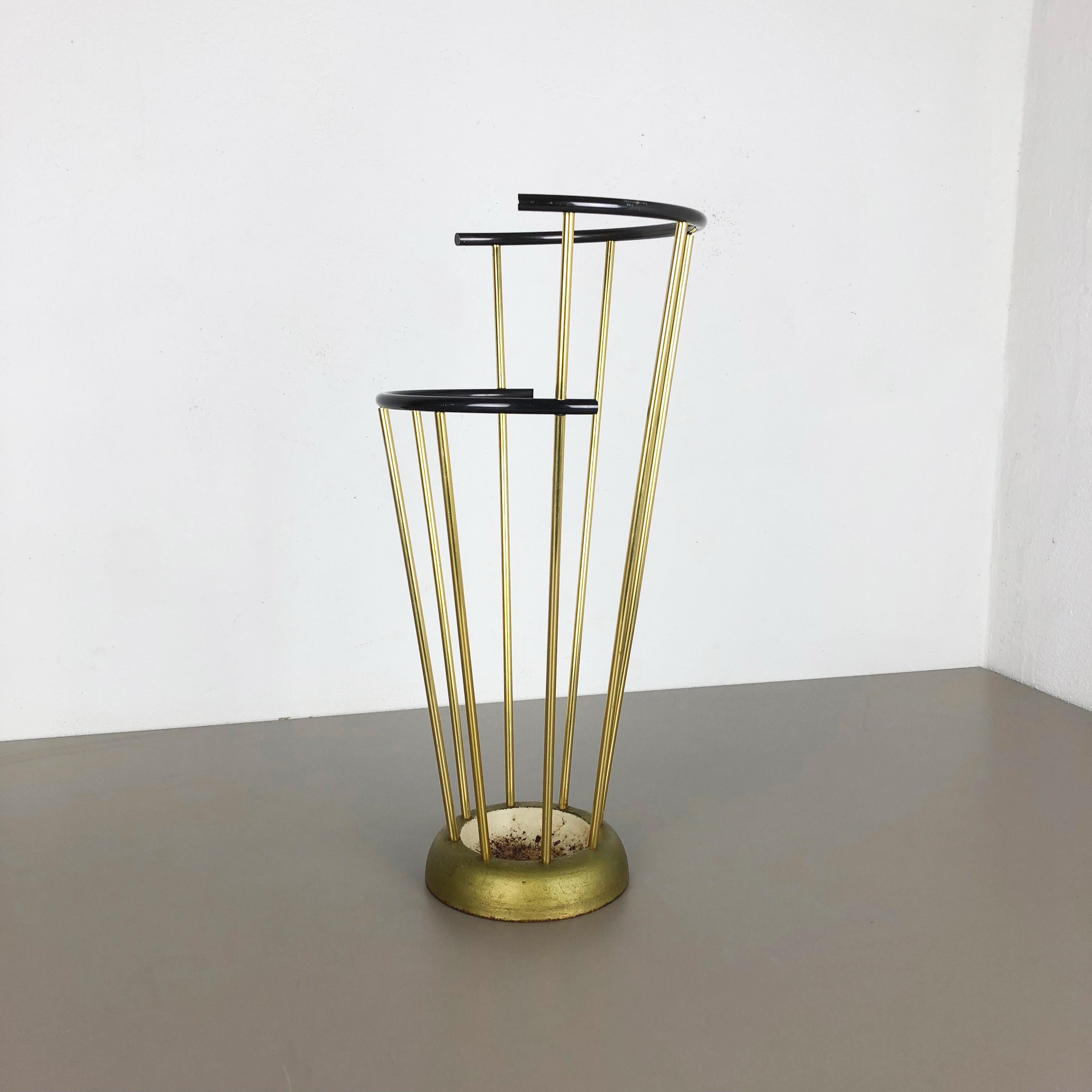 Bauhaus Midcentury Metal Brass Hollywood Regency Umbrella Stand by GECO, Germany, 1950s
