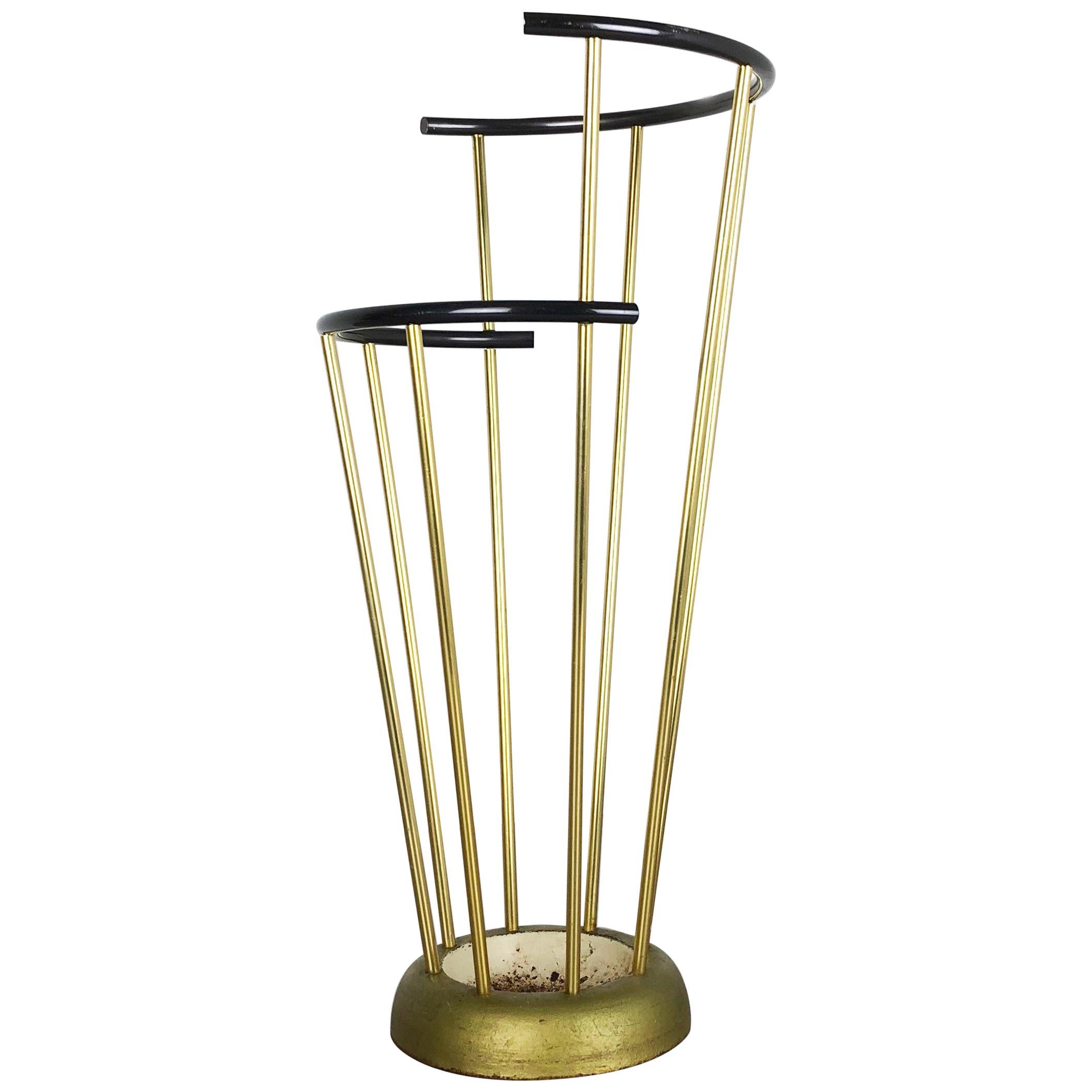 Midcentury Metal Brass Hollywood Regency Umbrella Stand by GECO, Germany, 1950s