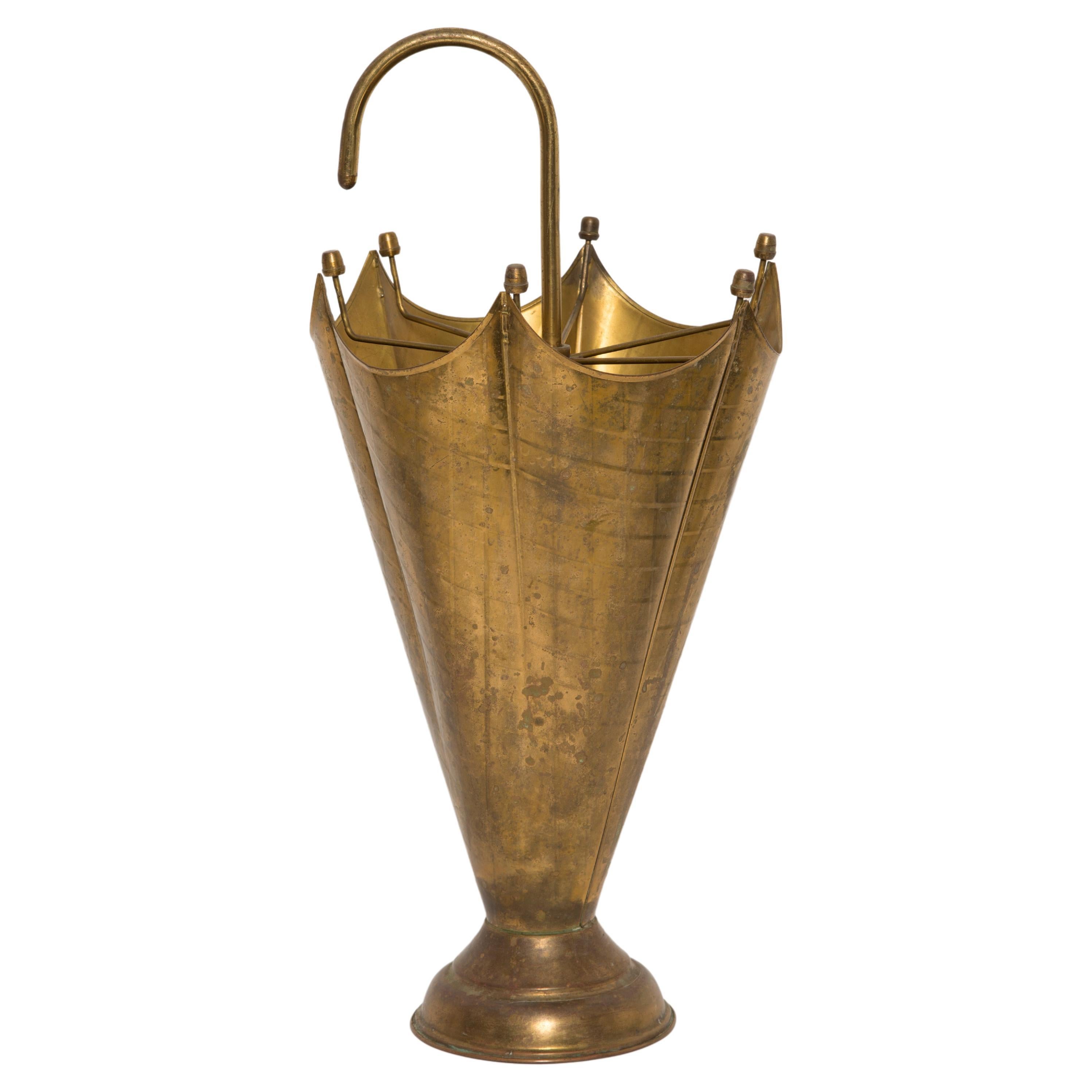 Italian Vintage Brass Profiles and Black Metal net Umbrella Stand, from