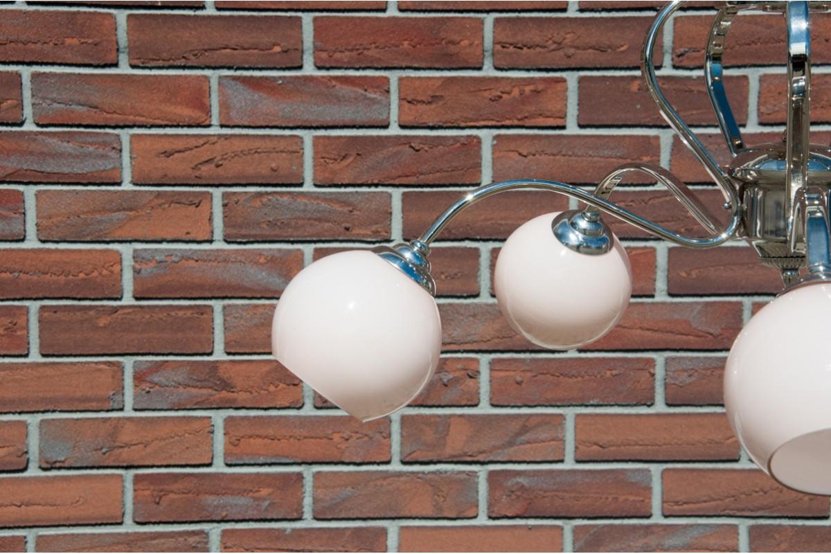 Midcentury Metal Chandelier with Pink Shades, Poland, 1950s In Good Condition For Sale In Chorzów, PL