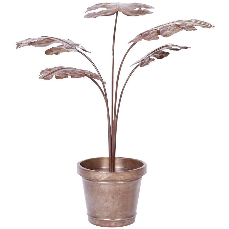 Midcentury Metal Potted Plant Sculpture For Sale