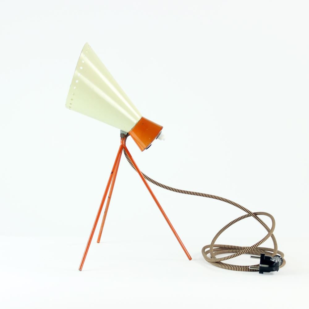 This is the iconic table lamp model 1816, designed by Josef Hurka for Napako company in Czechoslovakia in 1954. Steel construction painted with orange and cream color. Very good condition, with minor surface wear. Completely new wiring and